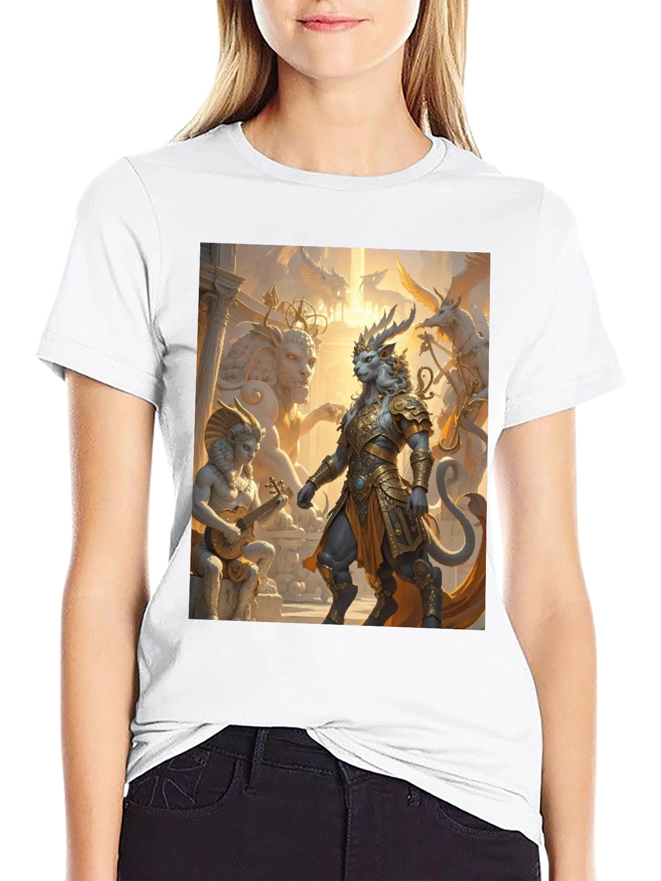 Fantasy Art Tee: Regal Lion Warrior Design