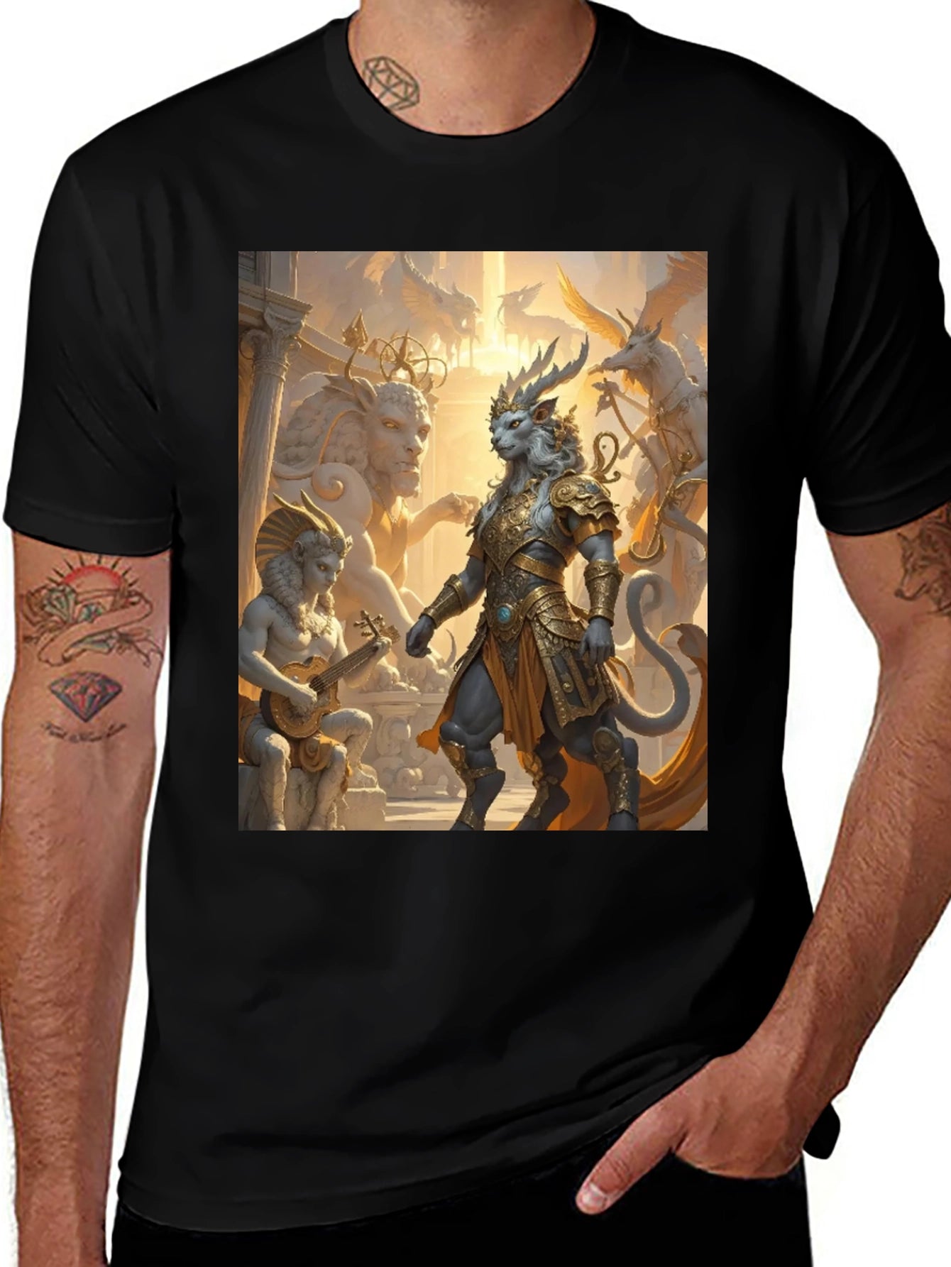 Fantasy Art Tee: Regal Lion Warrior Design