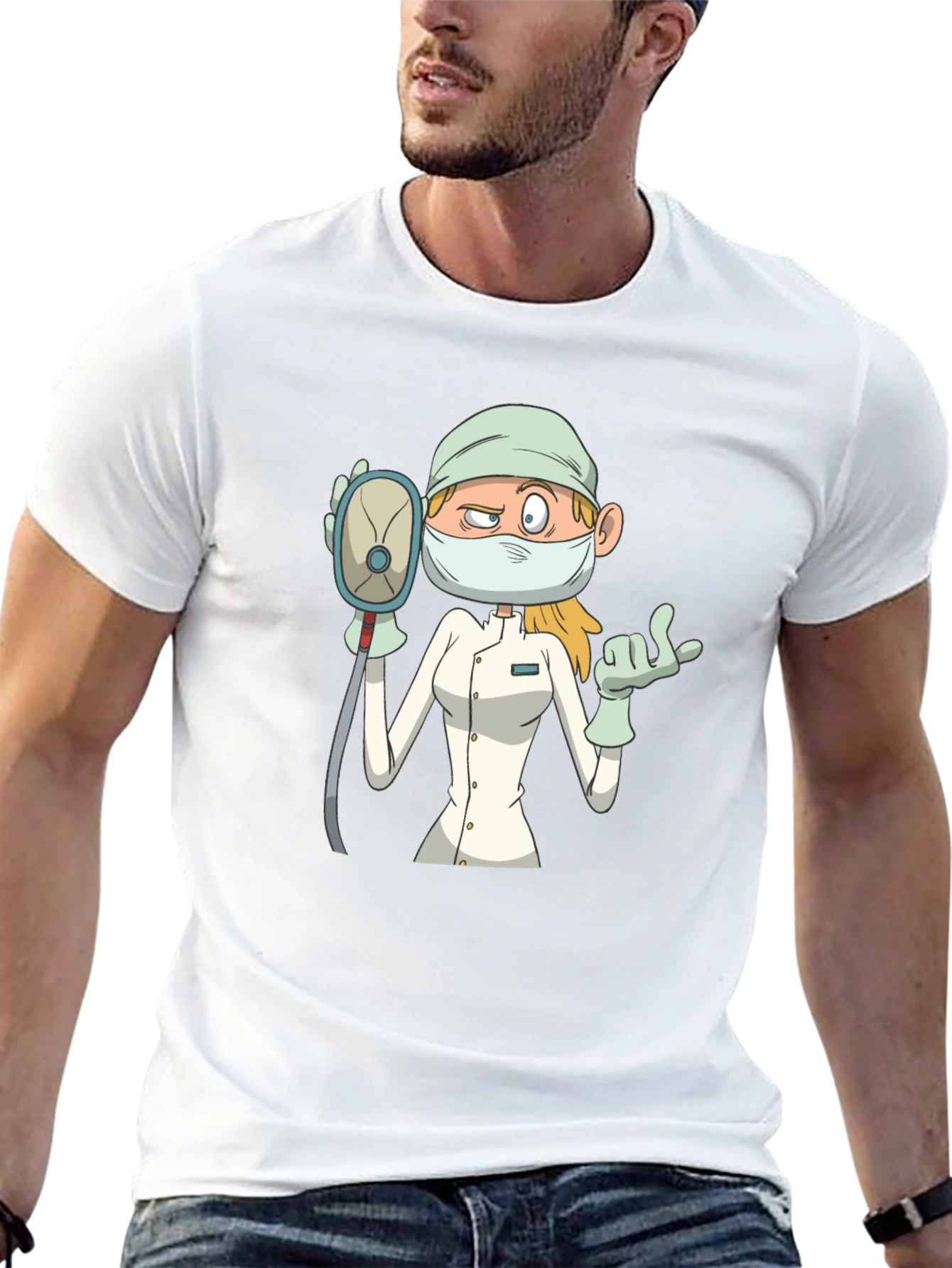 Cartoon Nurse T-Shirt - Unisex Black Tee