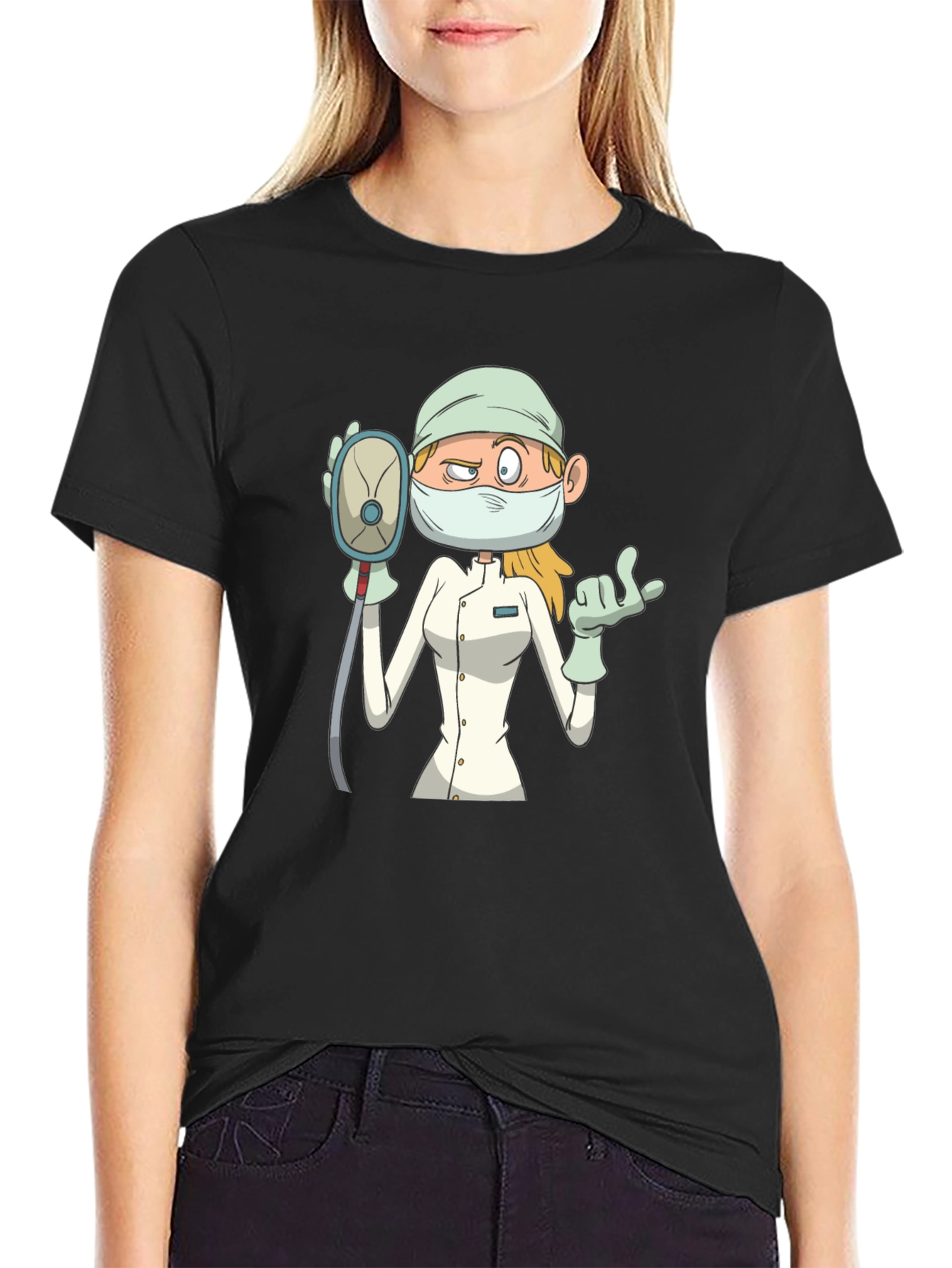 Cartoon Nurse T-Shirt - Unisex Black Tee