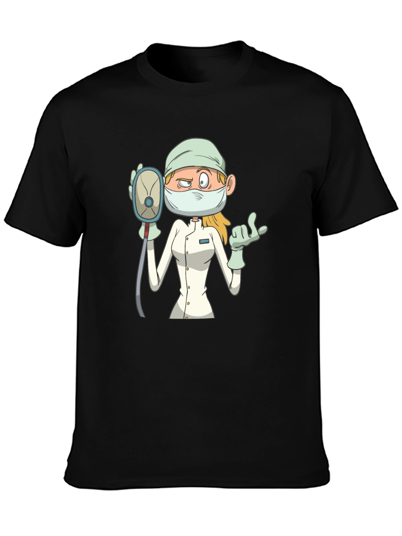 Cartoon Nurse T-Shirt - Unisex Black Tee