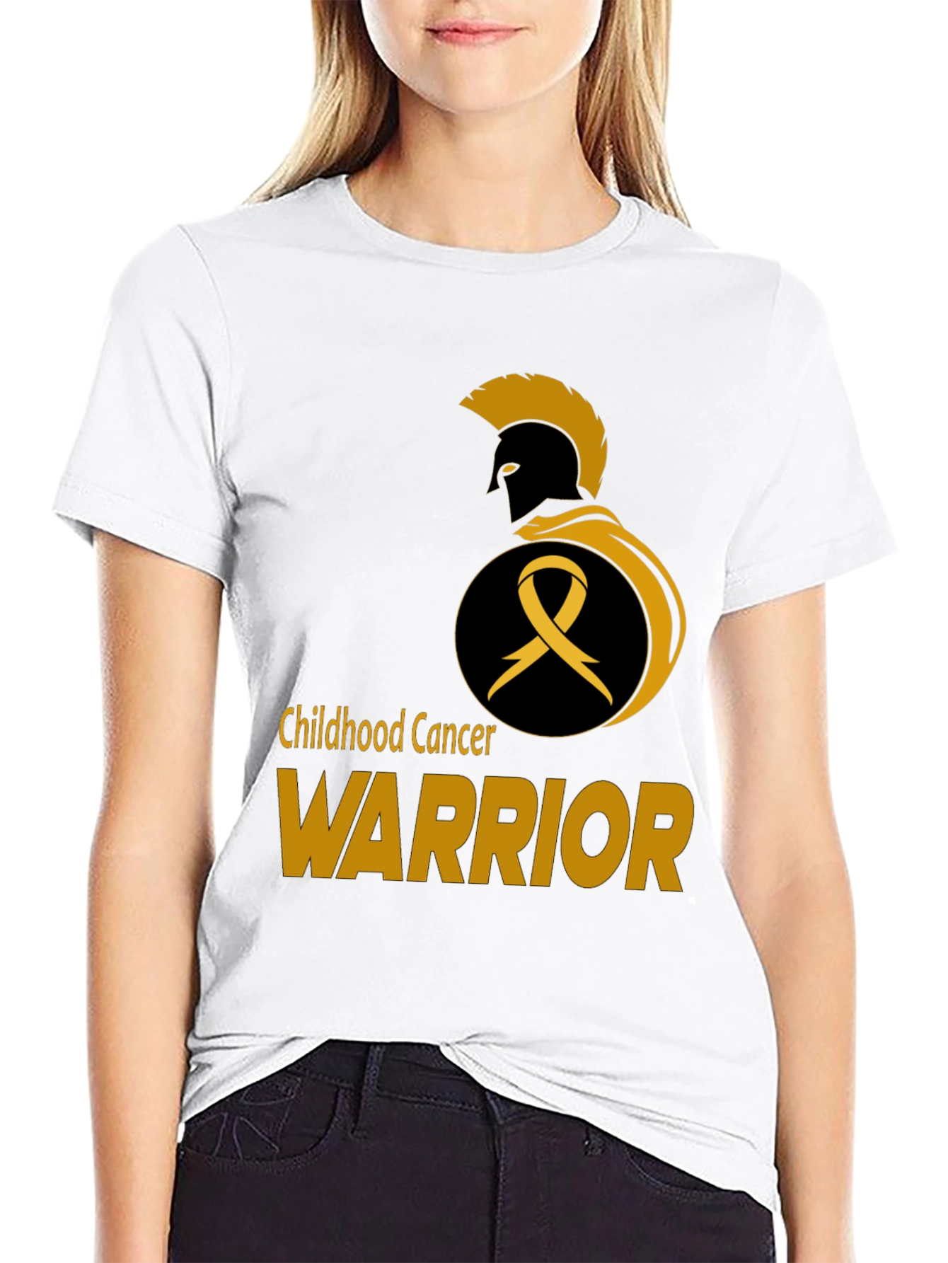 Childhood Cancer Warrior T-Shirt - Gold Ribbon Spartan