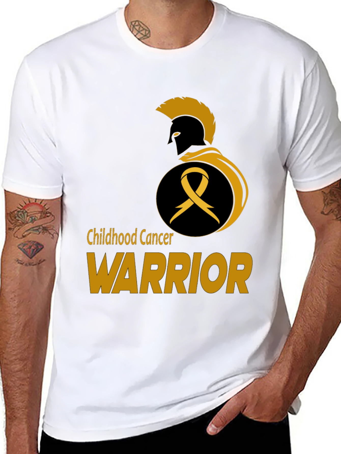Childhood Cancer Warrior T-Shirt - Gold Ribbon Spartan