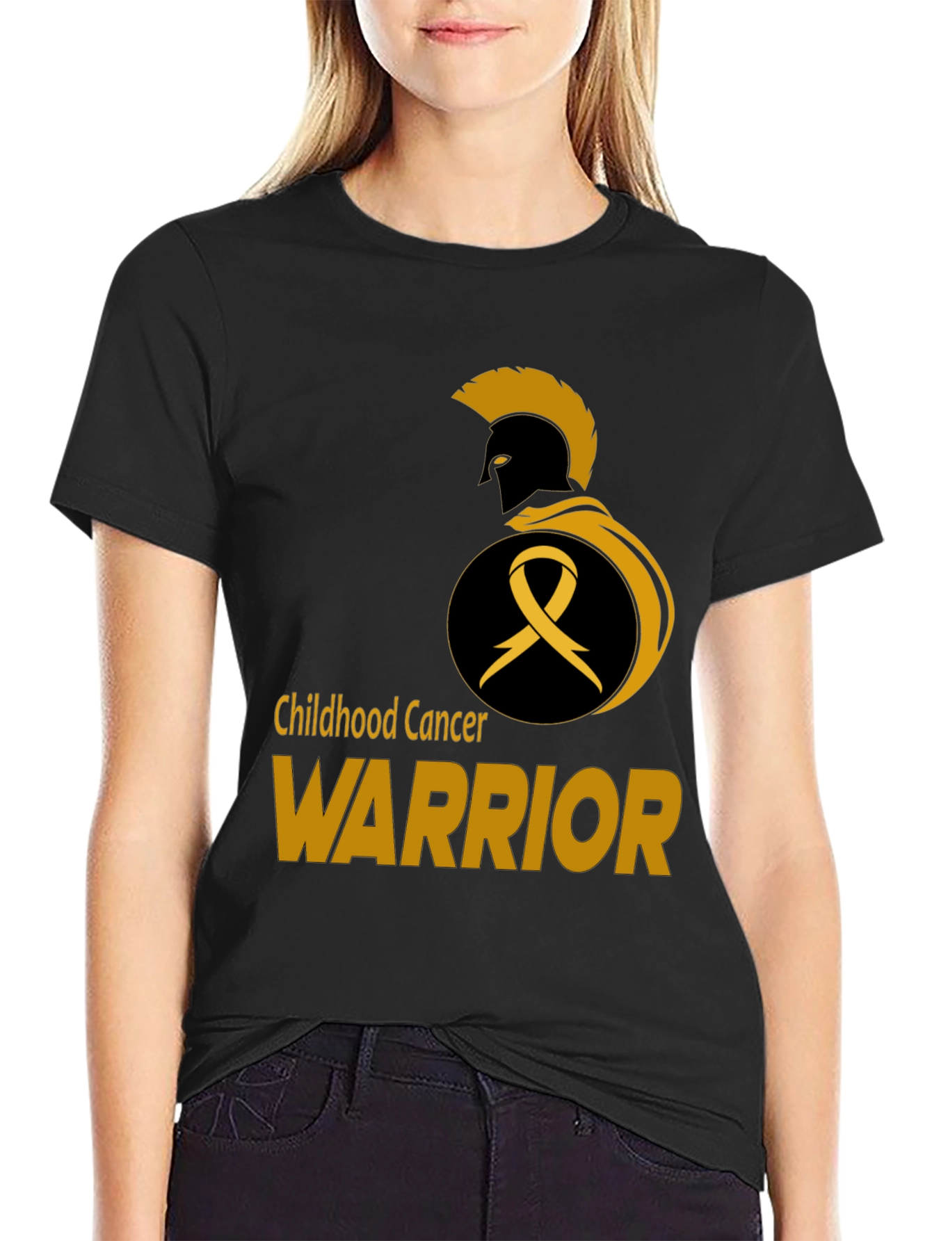 Childhood Cancer Warrior T-Shirt - Gold Ribbon Spartan
