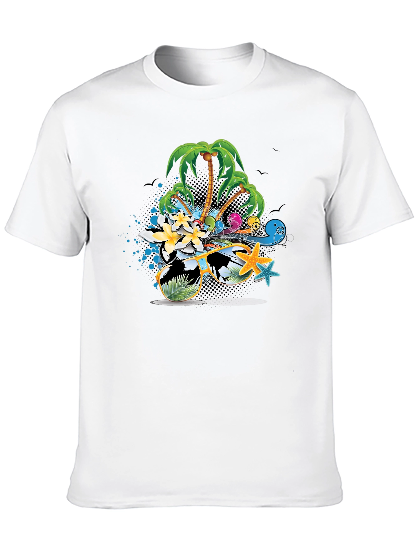 Tropical Beach Graphic Tee - Black