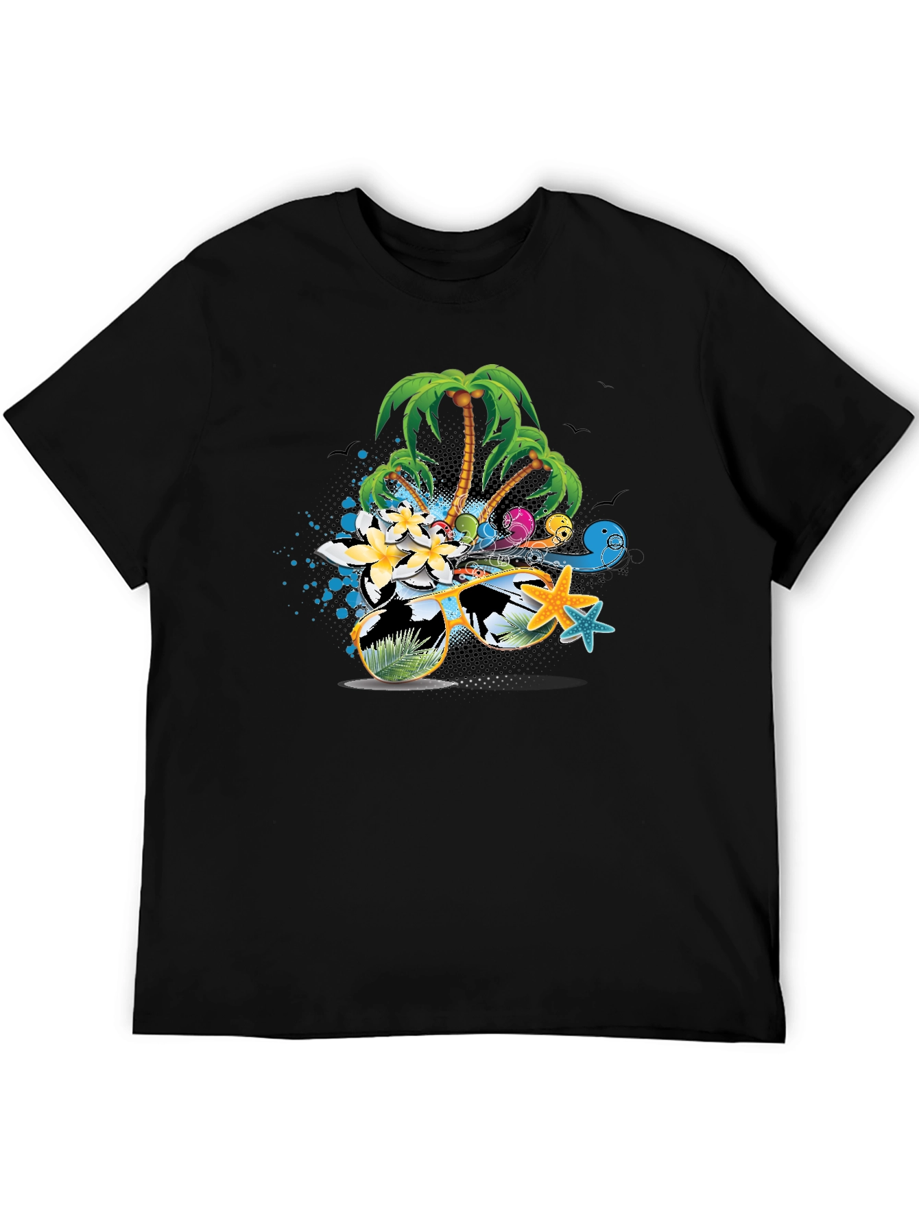 Tropical Beach Graphic Tee - Black