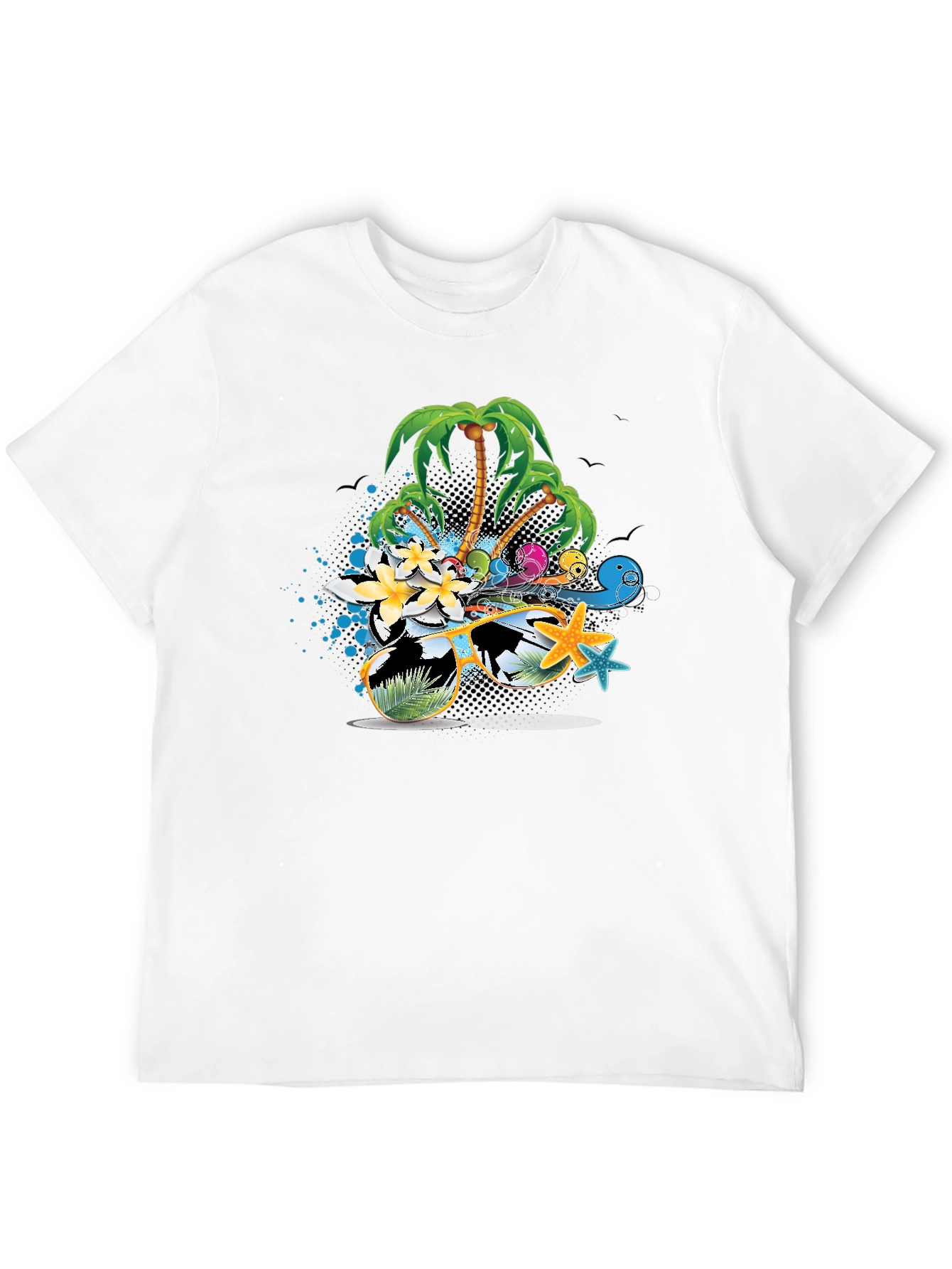 Tropical Beach Graphic Tee - Black