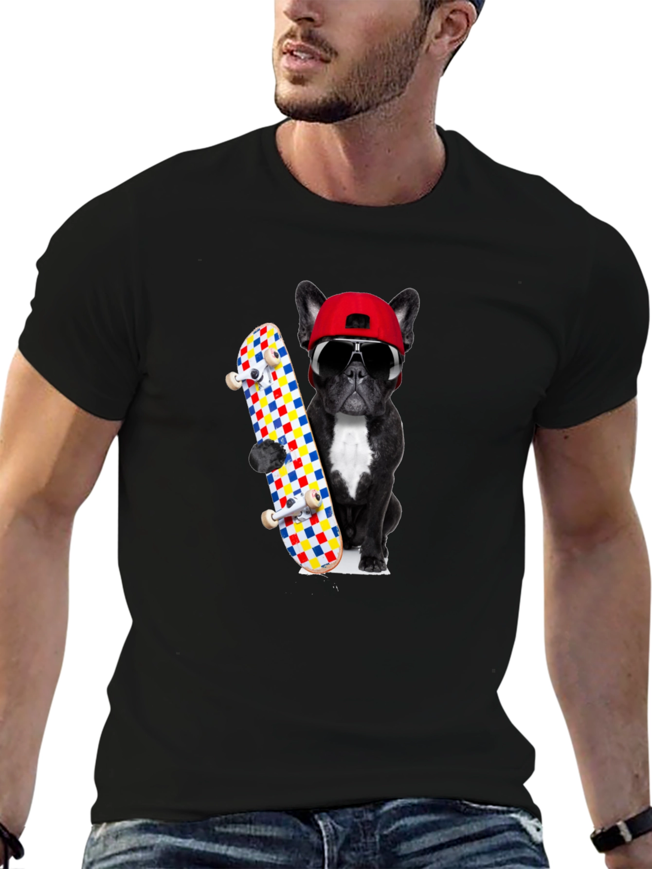 Cool Dog Skateboard Graphic Tee - Black