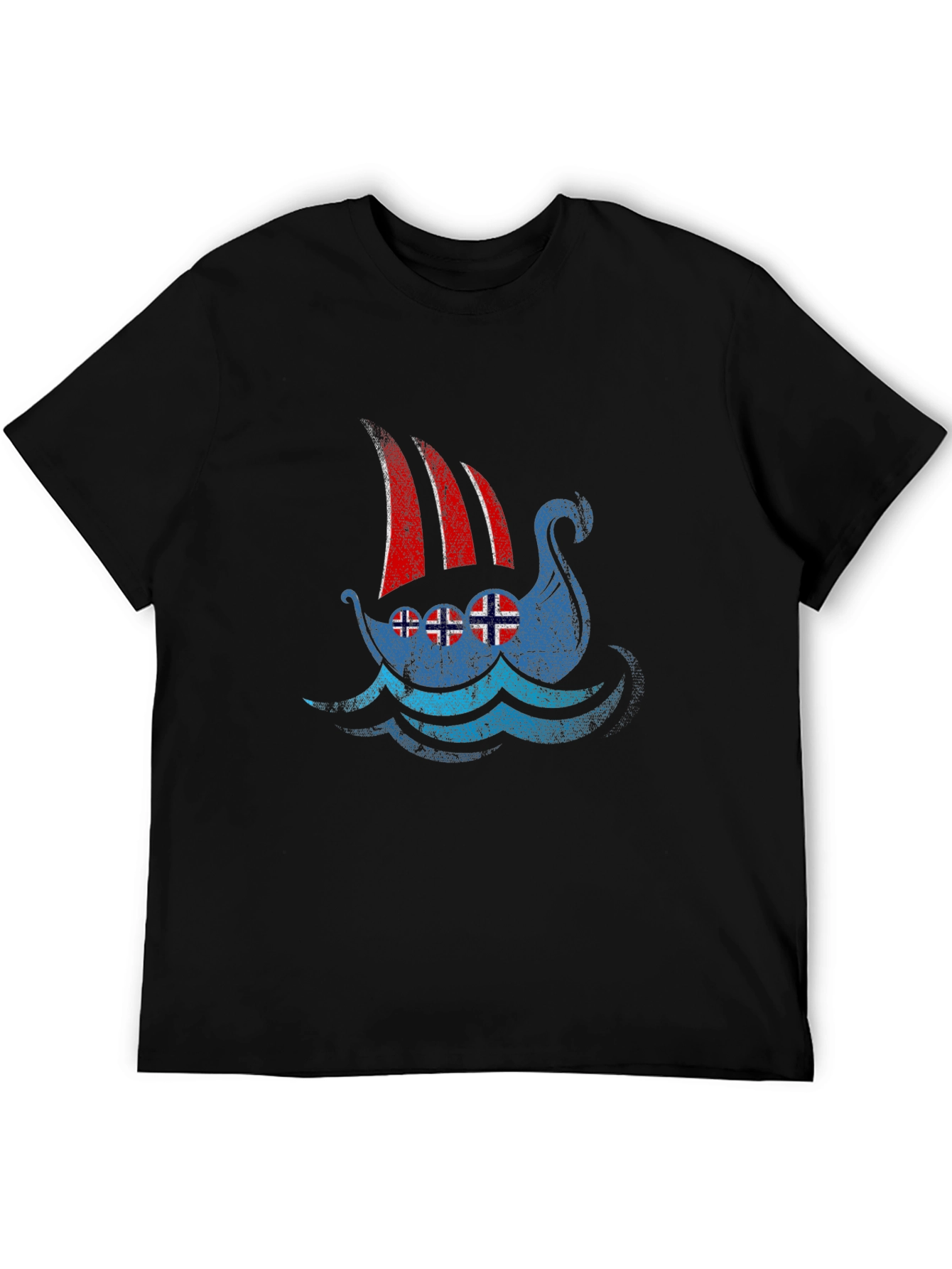 Viking Ship Norway Flag T-Shirt - Black