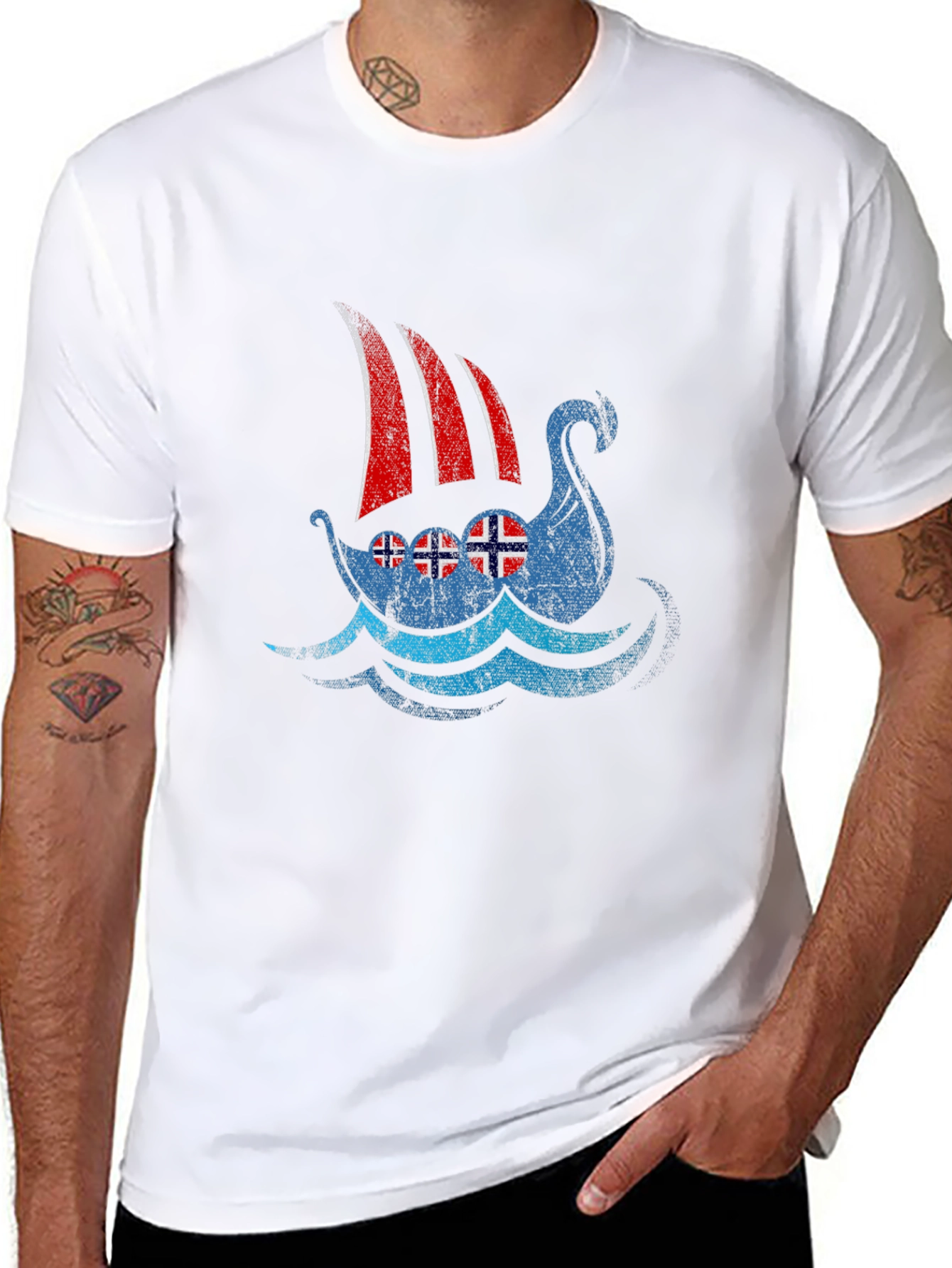 Viking Ship Norway Flag T-Shirt - Black