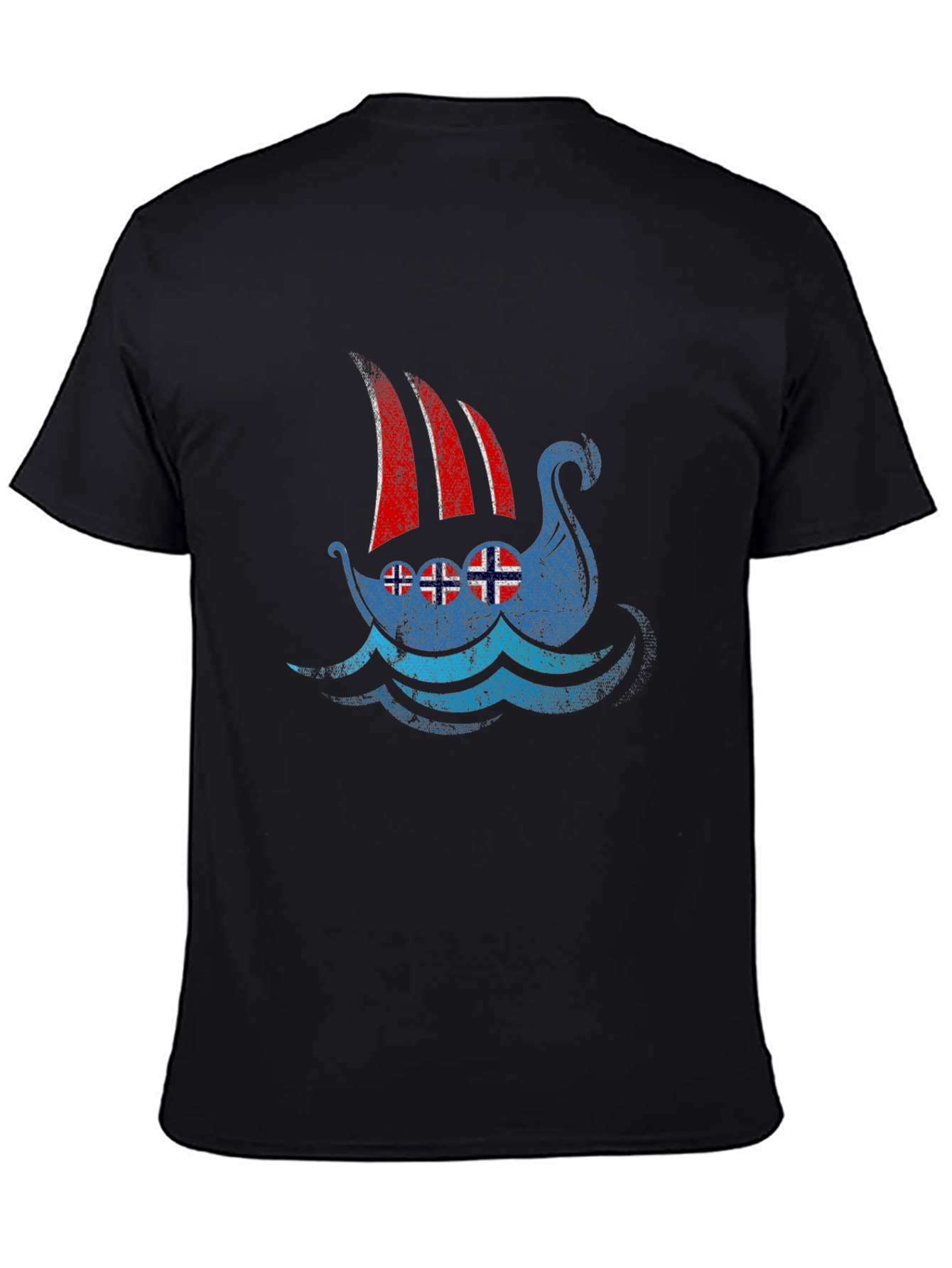 Viking Ship Norway Flag T-Shirt - Black