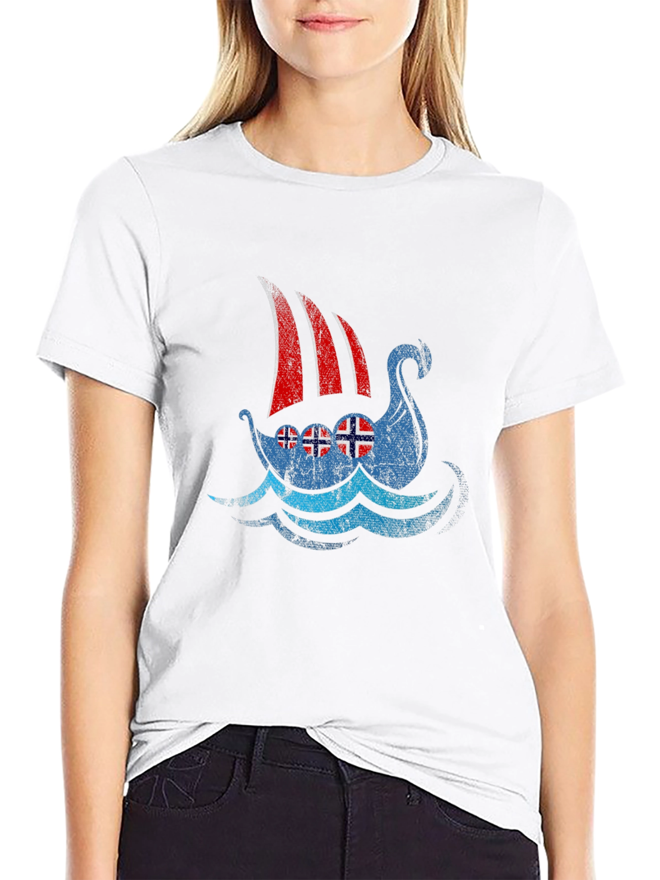 Viking Ship Norway Flag T-Shirt - Black