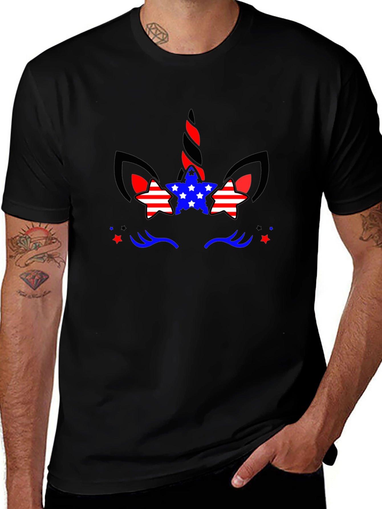Patriotic Unicorn T-Shirt - Black
