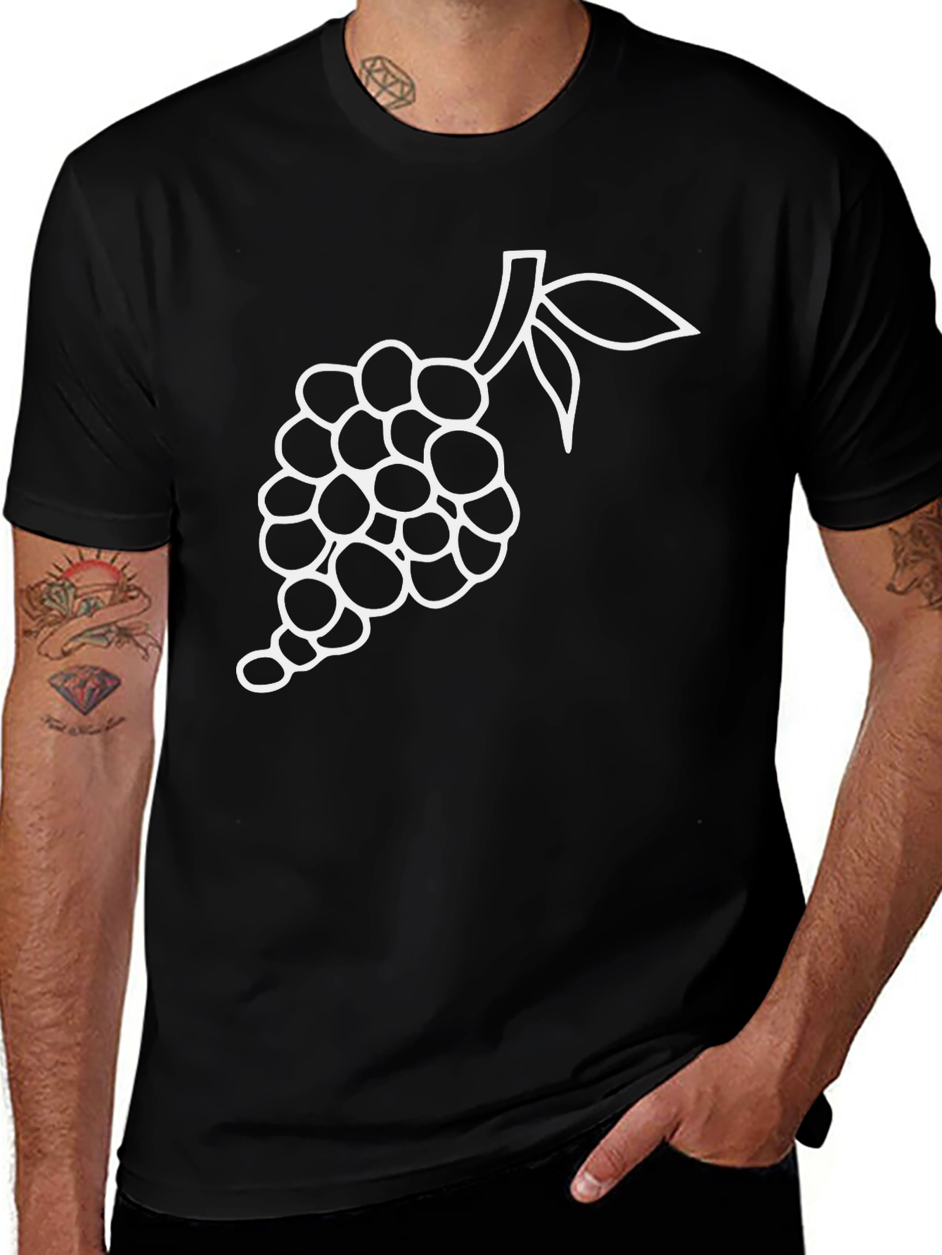 Grapes Graphic Tee - Black Cotton Casual T-Shirt
