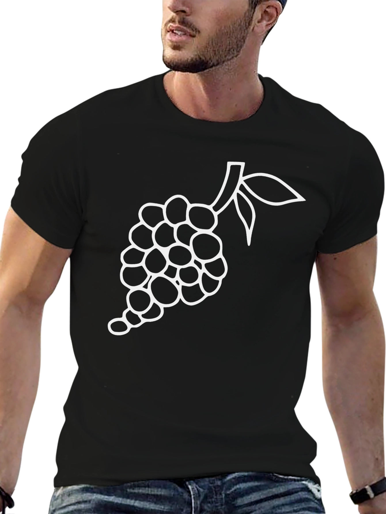 Grapes Graphic Tee - Black Cotton Casual T-Shirt