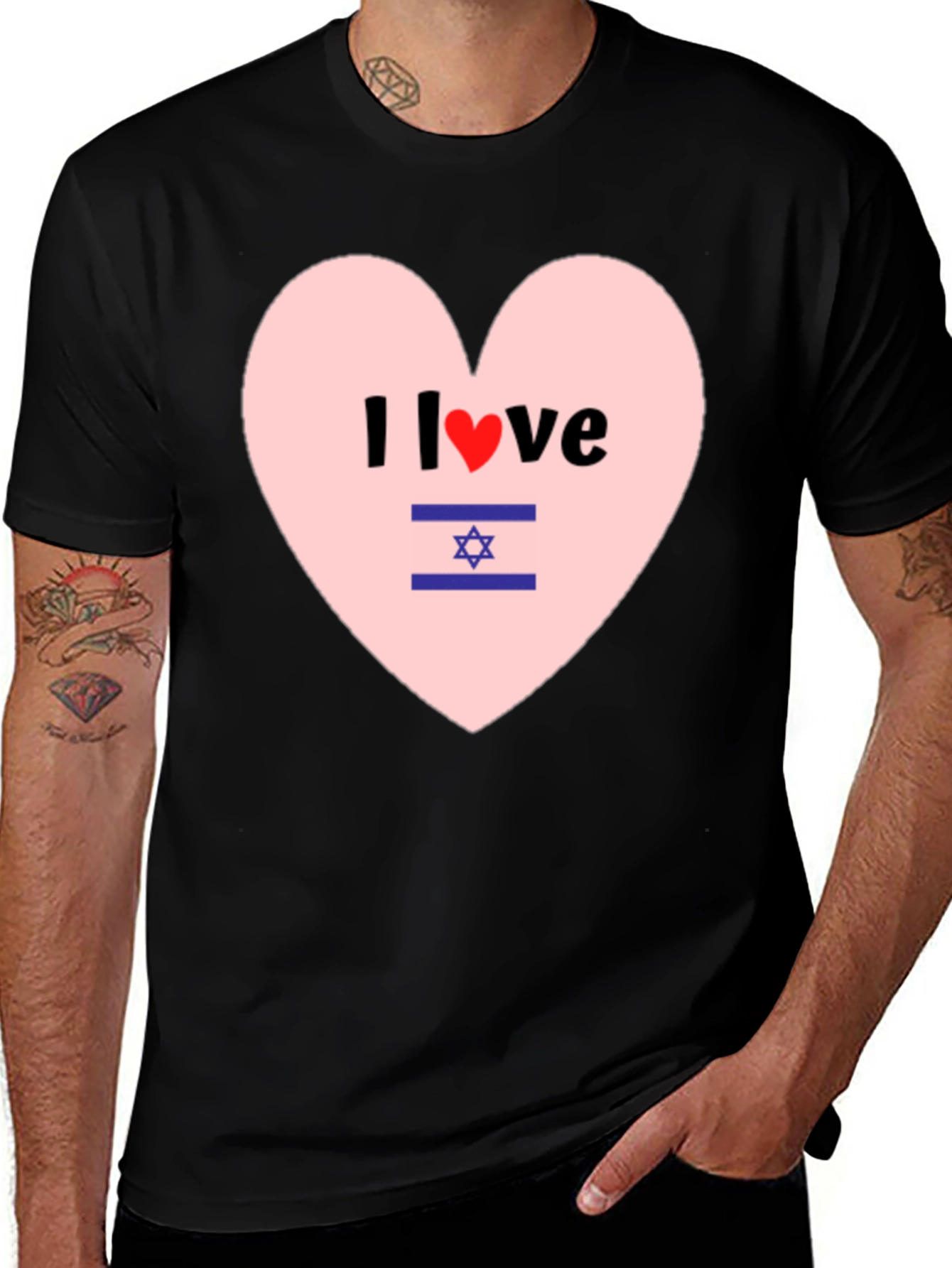 I Love Israel T-Shirt Heart Design Black