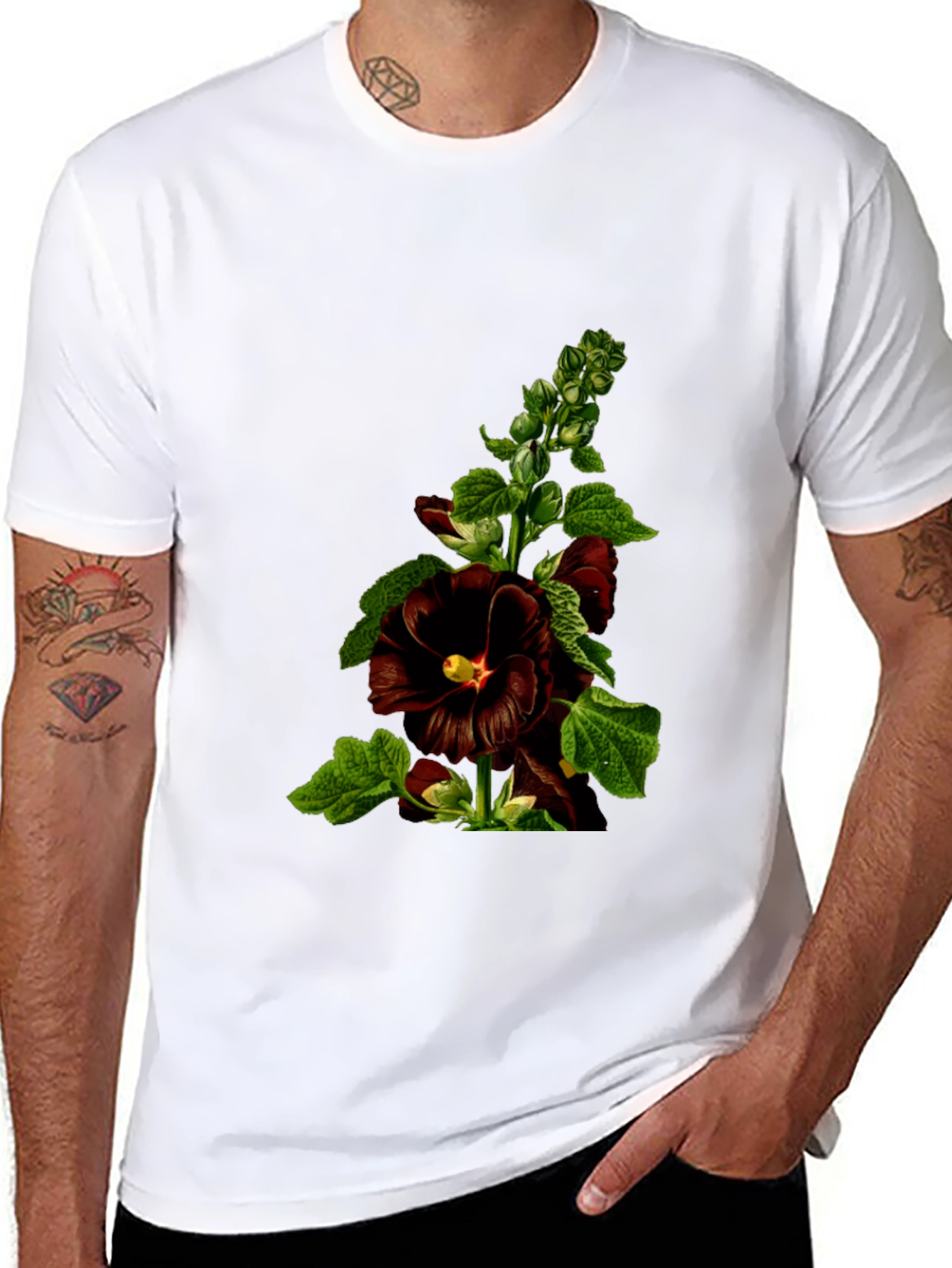 Floral Black T-Shirt - Unique Botanical Design