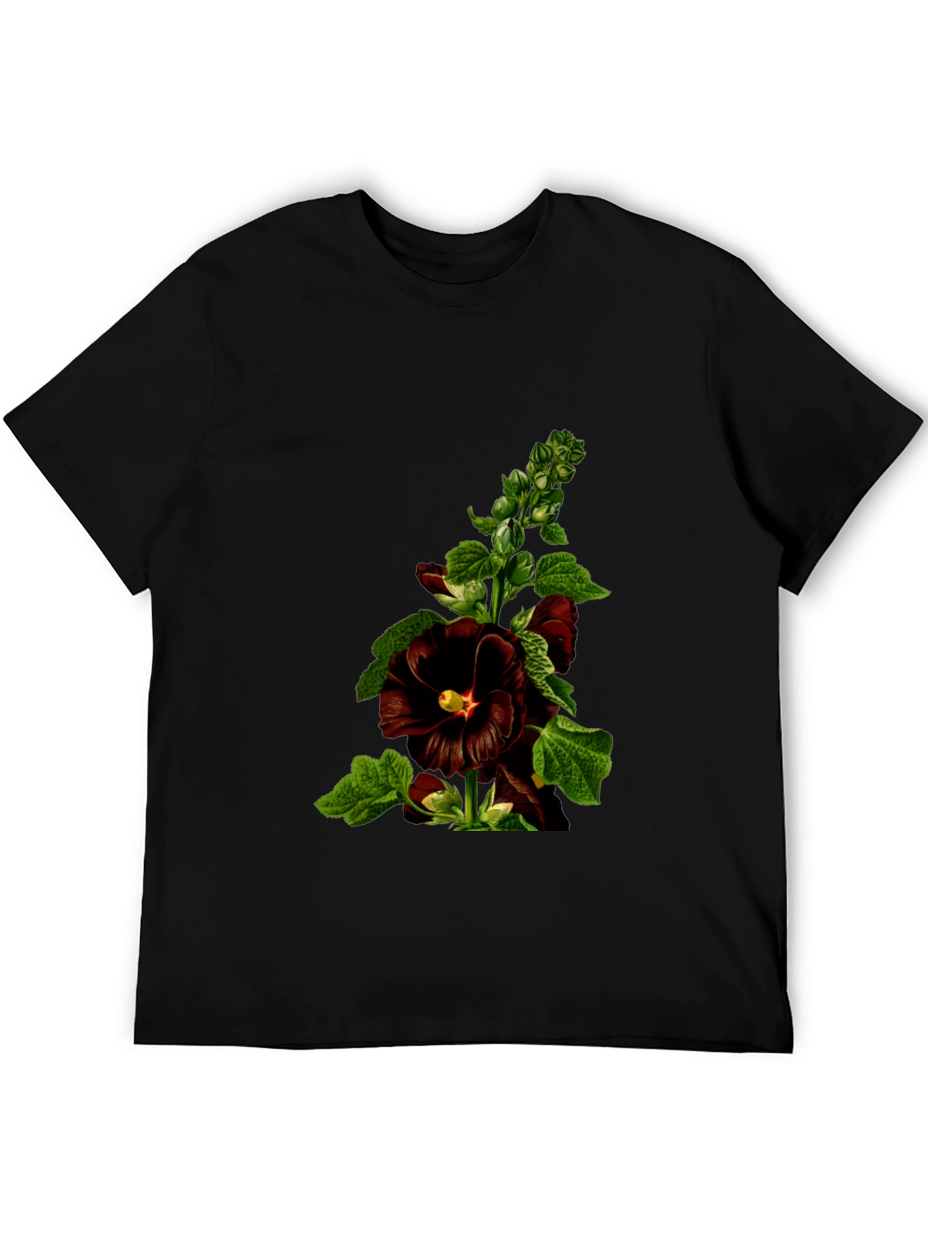 Floral Black T-Shirt - Unique Botanical Design