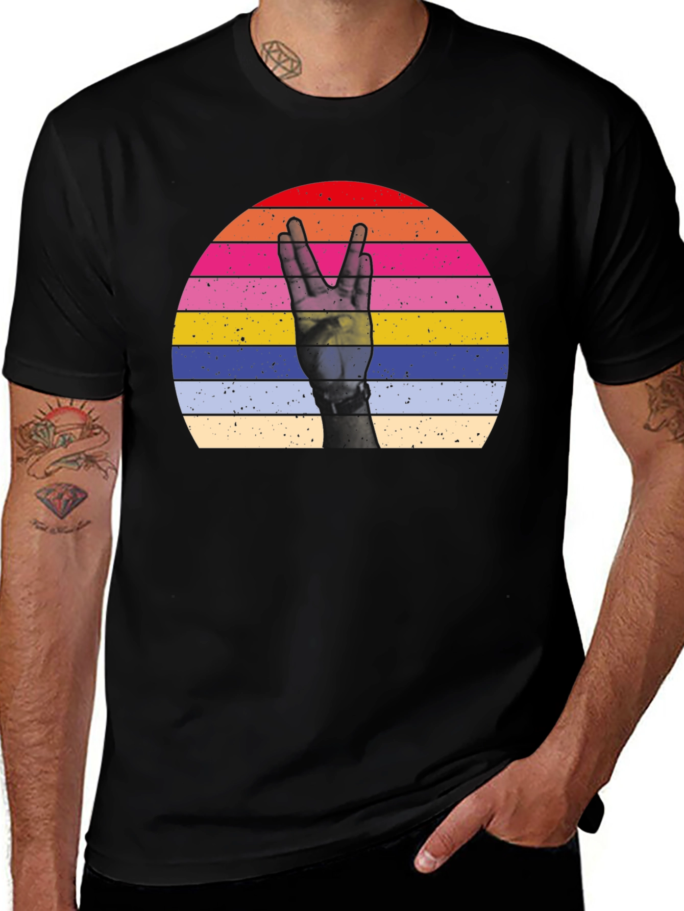 Retro Sunset Peace Sign Graphic T-Shirt