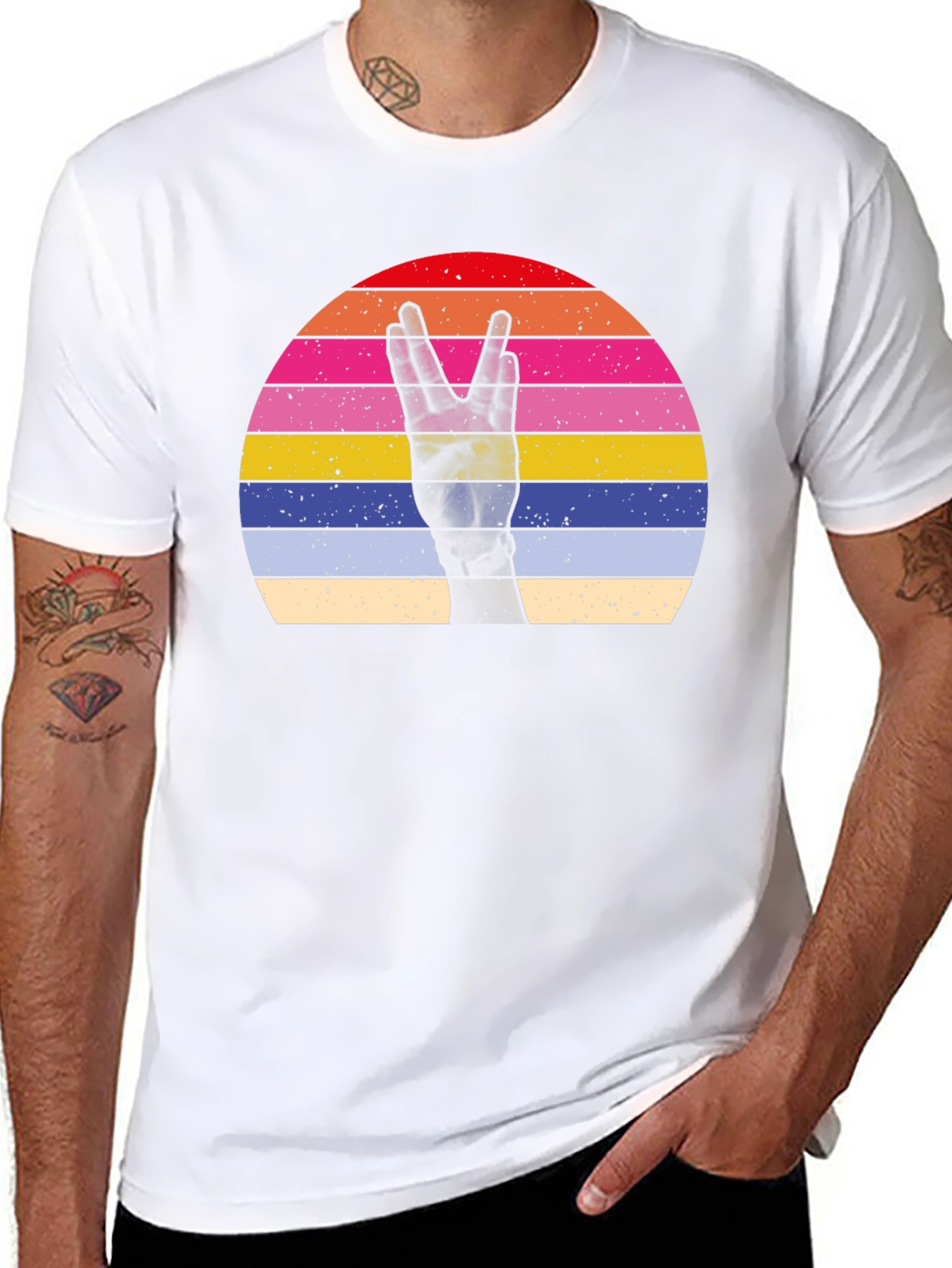 Retro Sunset Peace Sign Graphic T-Shirt