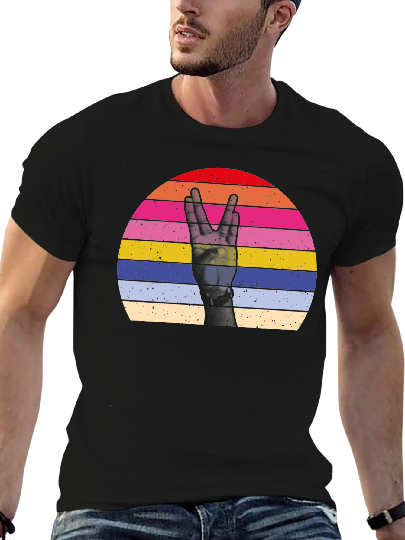 Retro Sunset Peace Sign Graphic T-Shirt