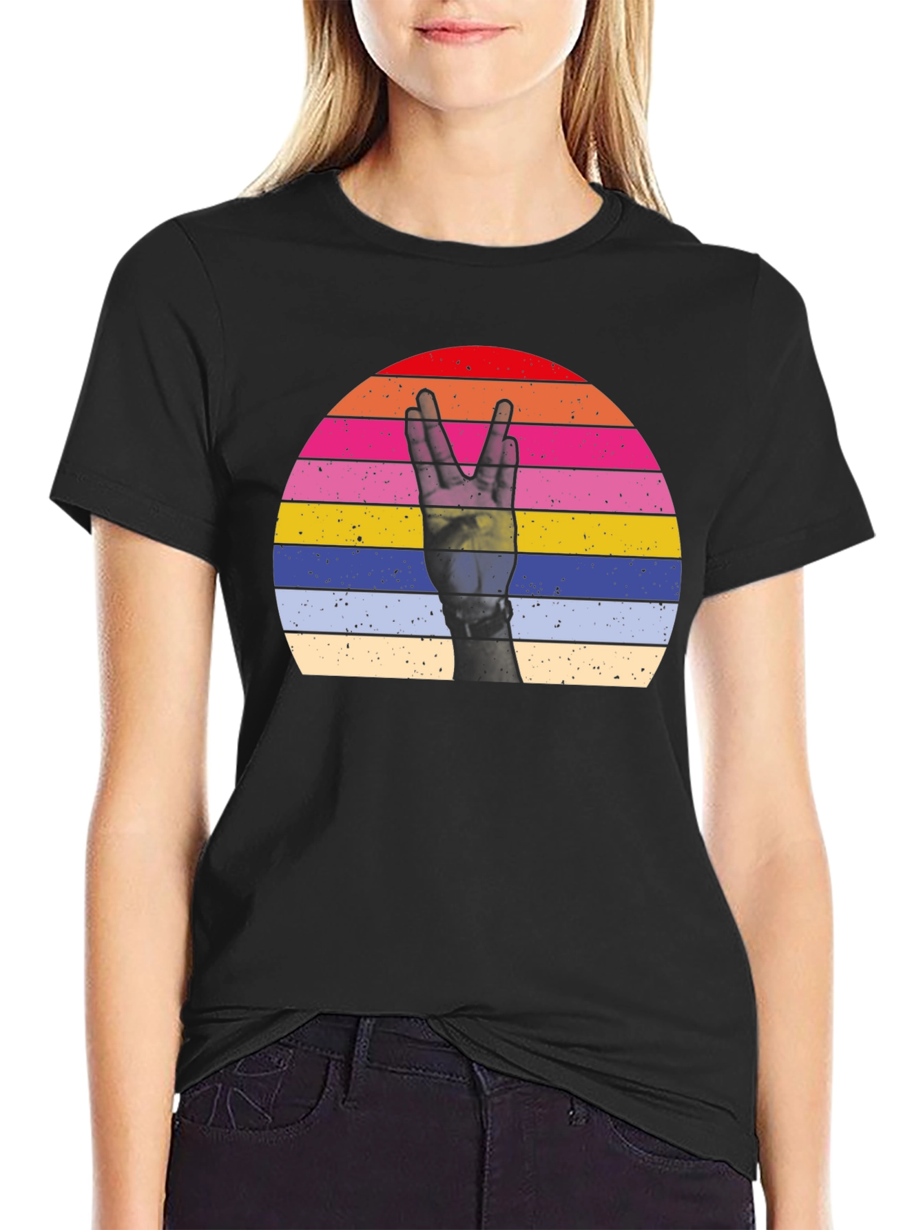 Retro Sunset Peace Sign Graphic T-Shirt