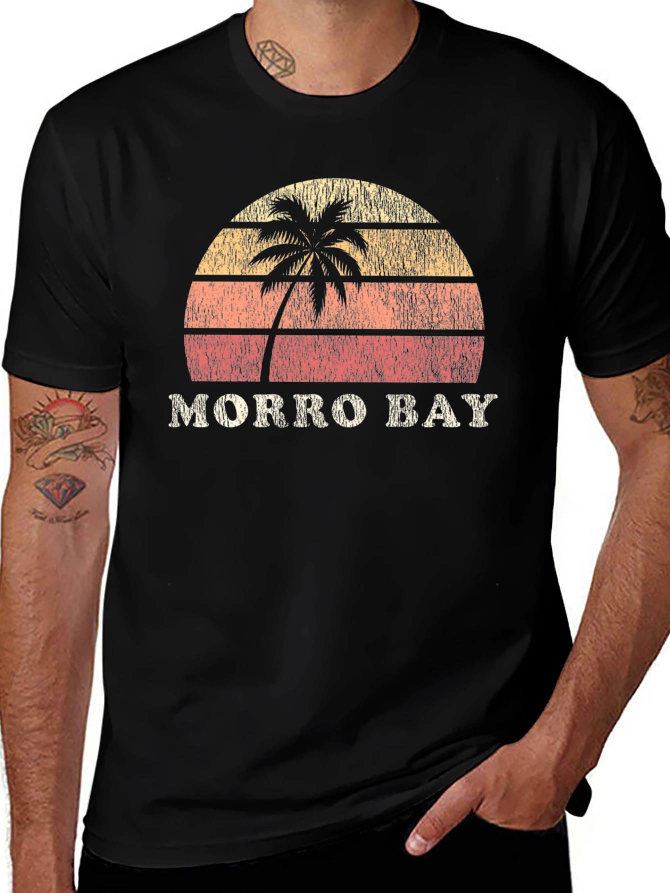 Morro Bay Retro Sunset Graphic Tee - Black