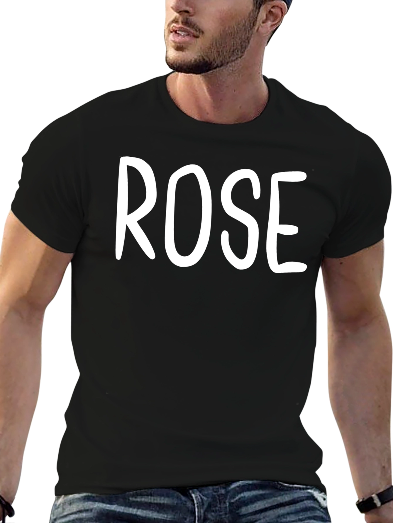 Rose Text Graphic Print Black T-Shirt