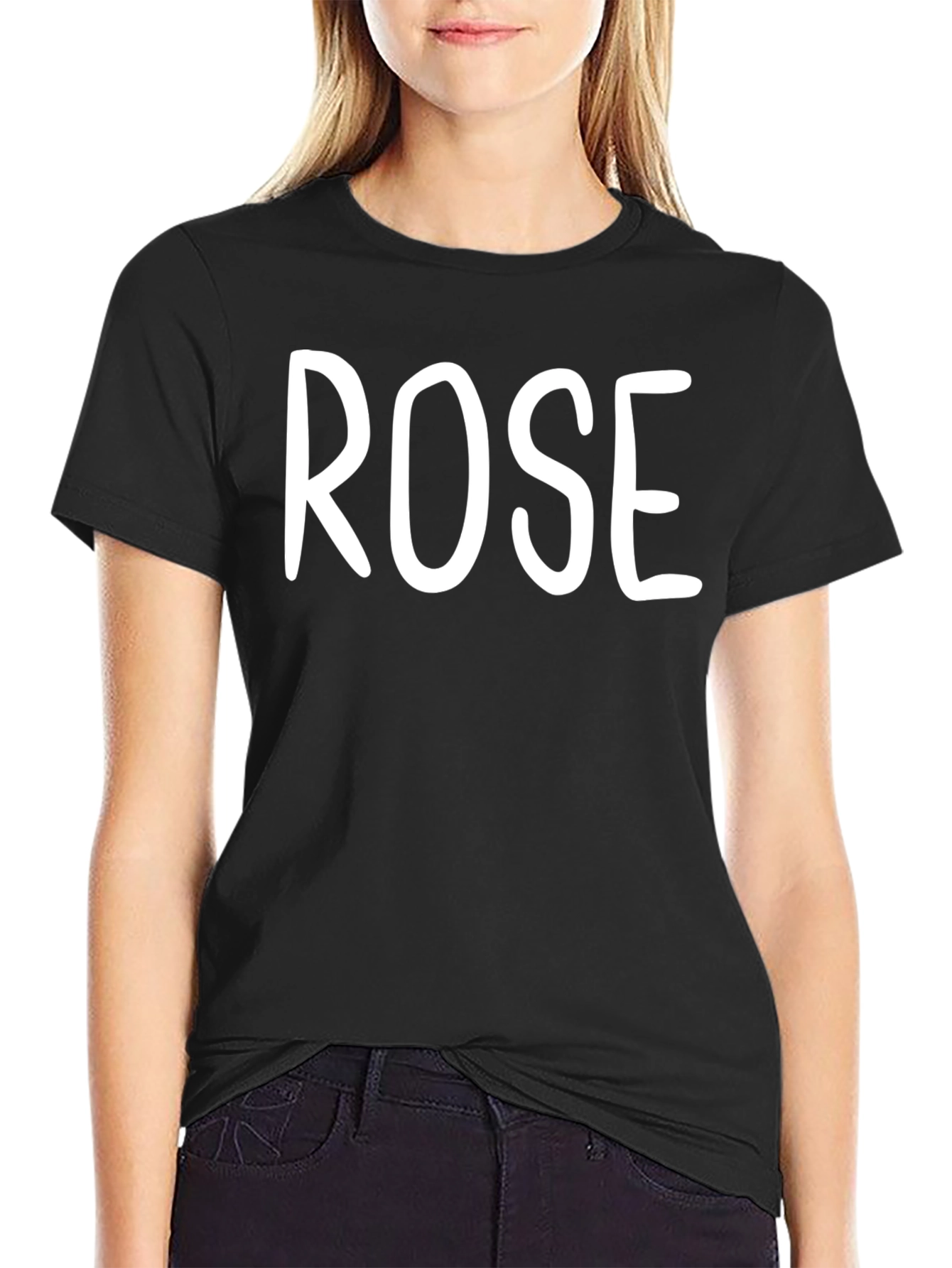 Rose Text Graphic Print Black T-Shirt