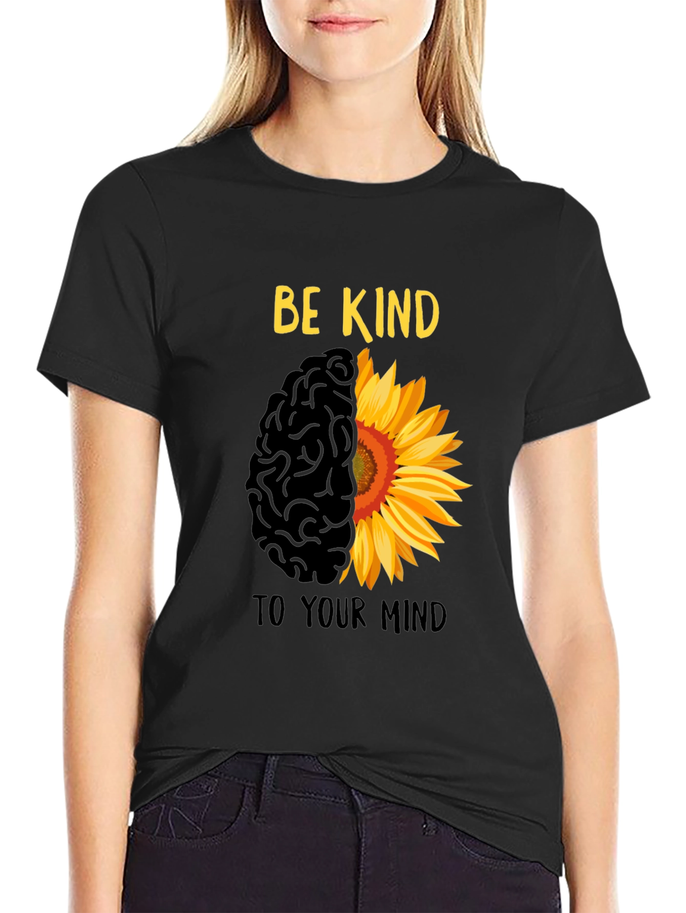 Be Kind T-Shirt - Brain & Sunflower Design