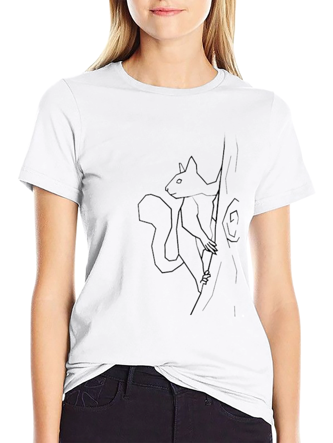 Squirrel Tree Graphic Tee - Black Cotton Casual Wear