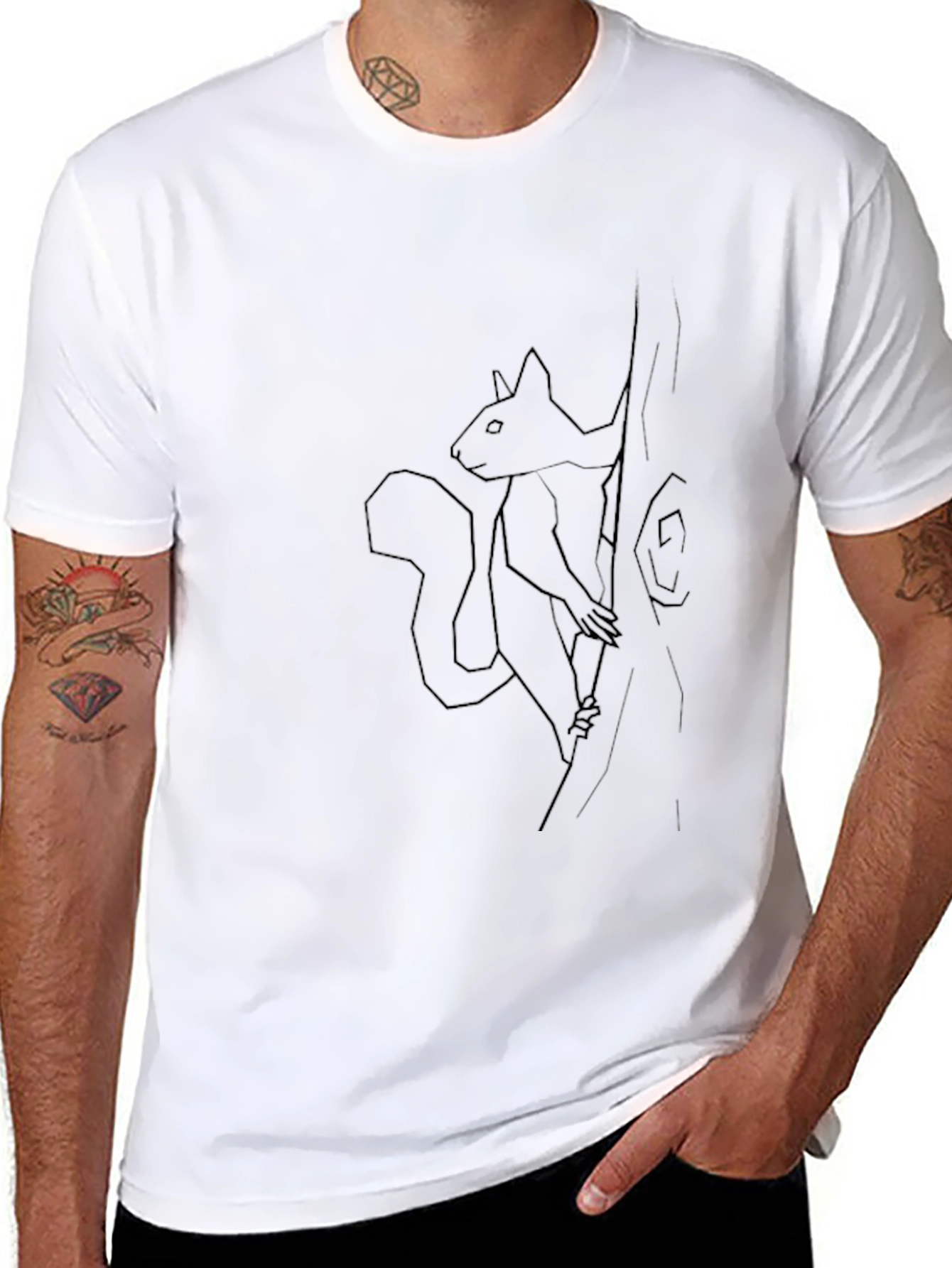 Squirrel Tree Graphic Tee - Black Cotton Casual Wear