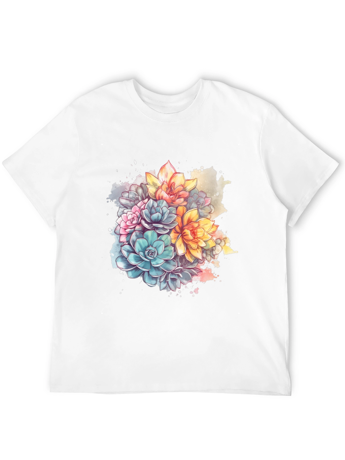 Floral Succulent Print Black T-Shirt