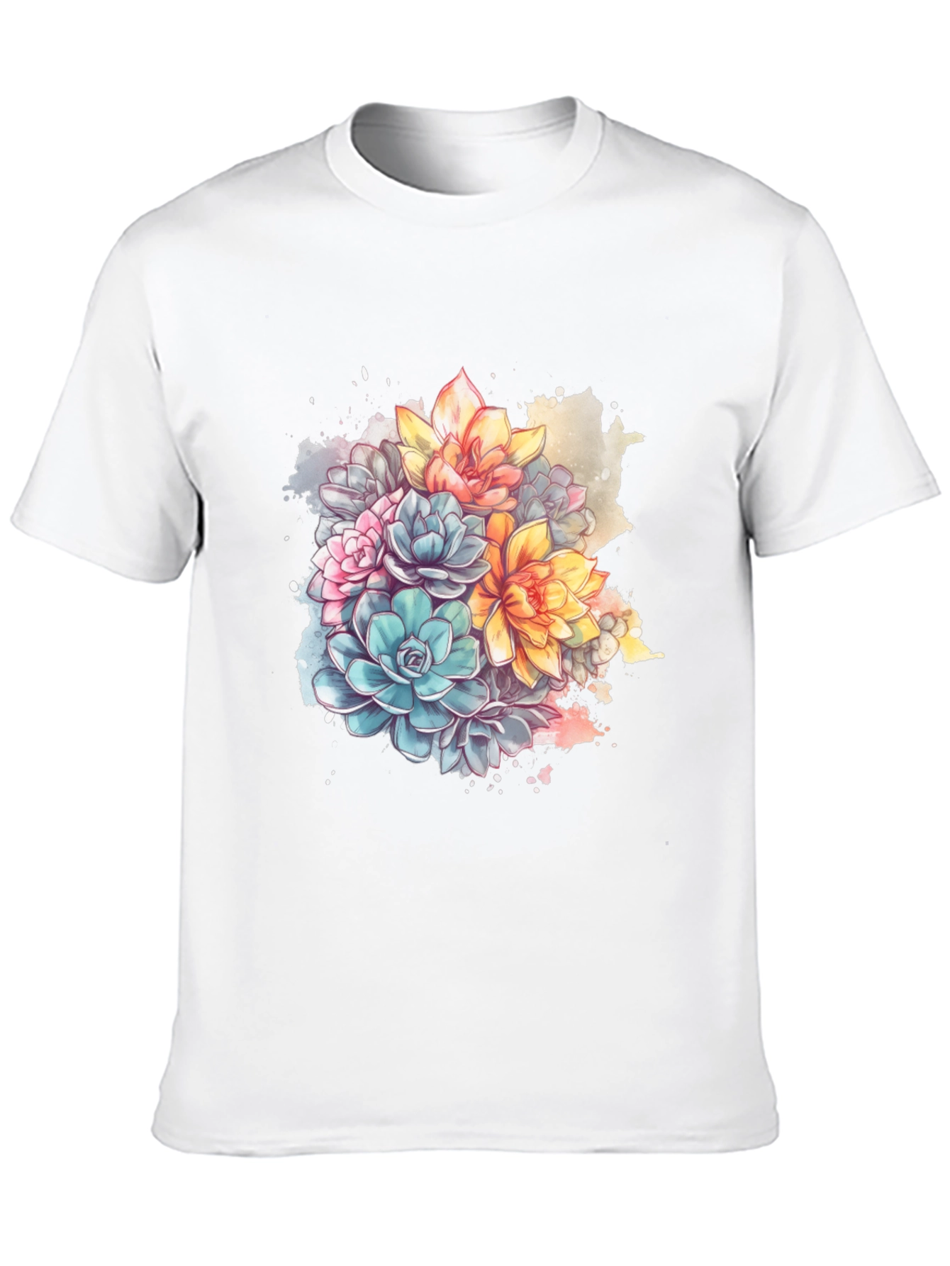 Floral Succulent Print Black T-Shirt