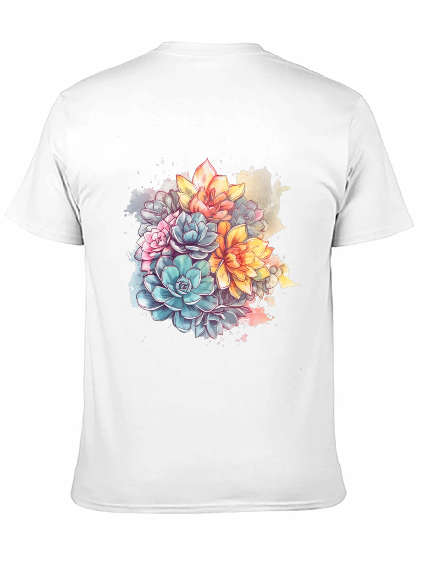 Floral Succulent Print Black T-Shirt