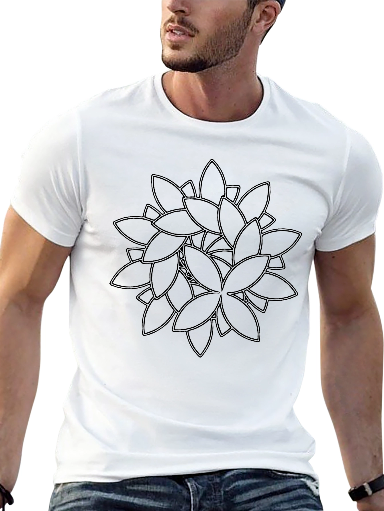 Modern Floral Black T-Shirt