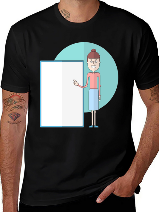 Cartoon Teacher Graphic Tee - Unisex Black T-Shirt