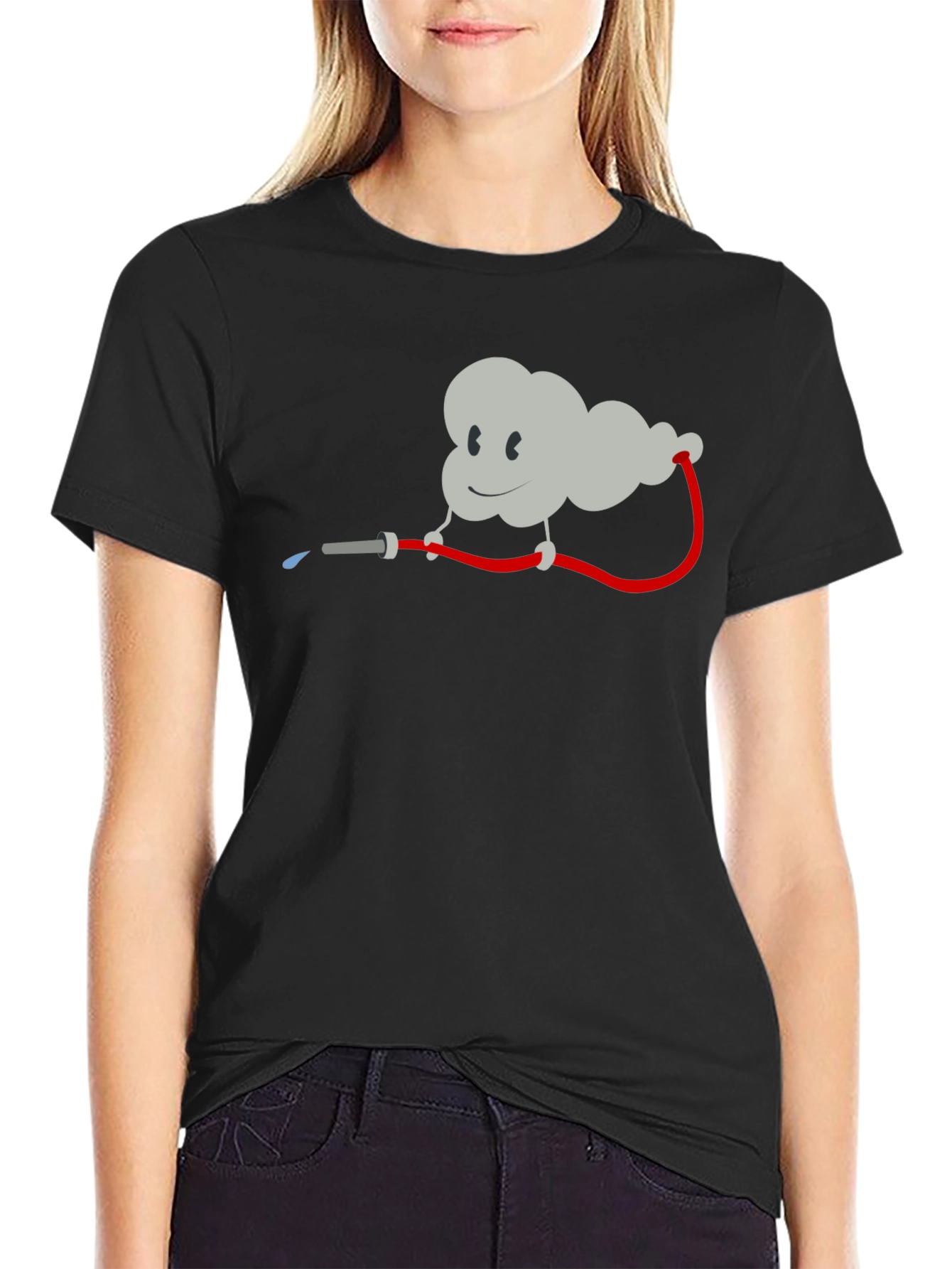 Funny Cartoon Cloud Firehose Black T-Shirt