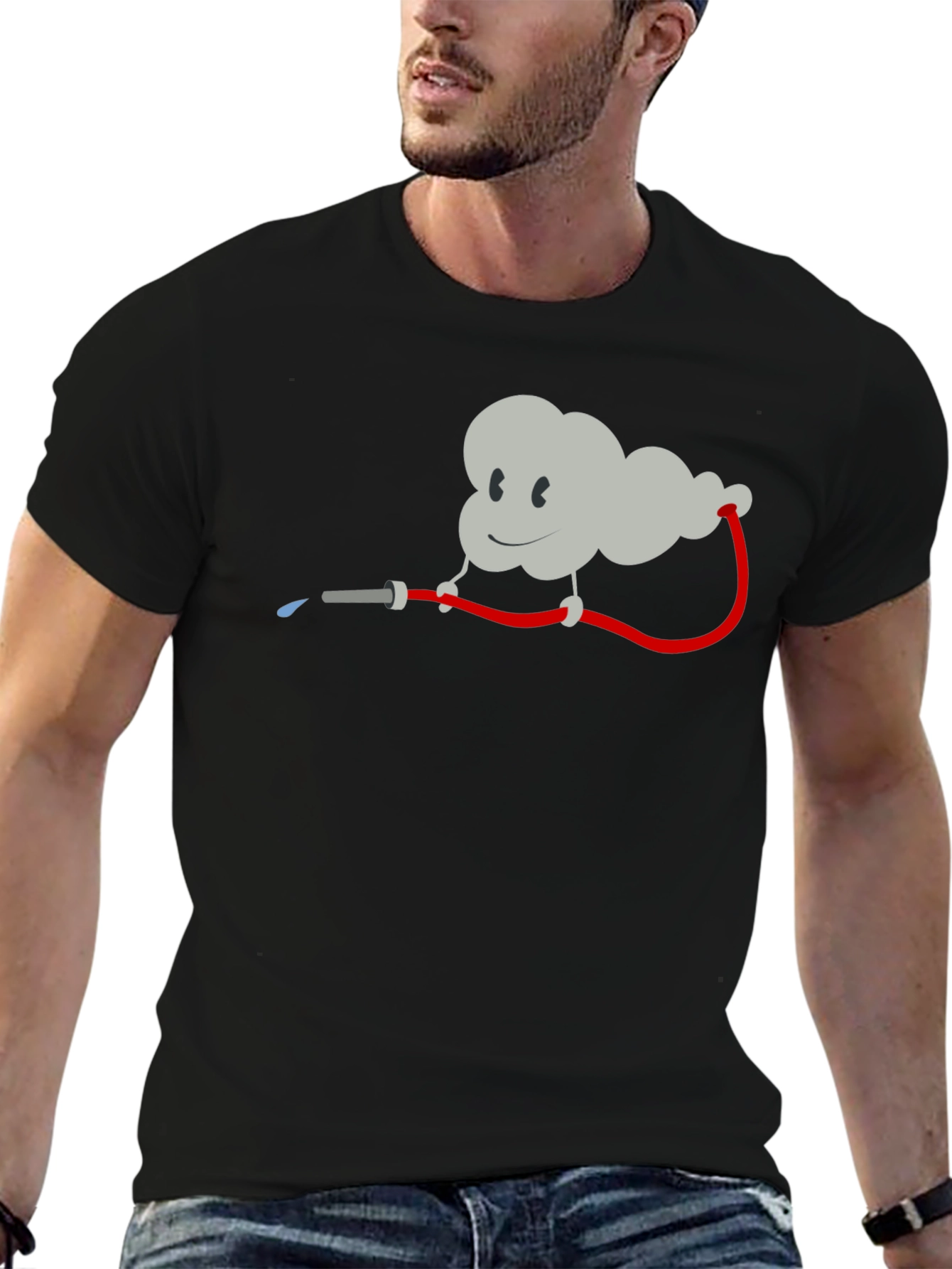 Funny Cartoon Cloud Firehose Black T-Shirt