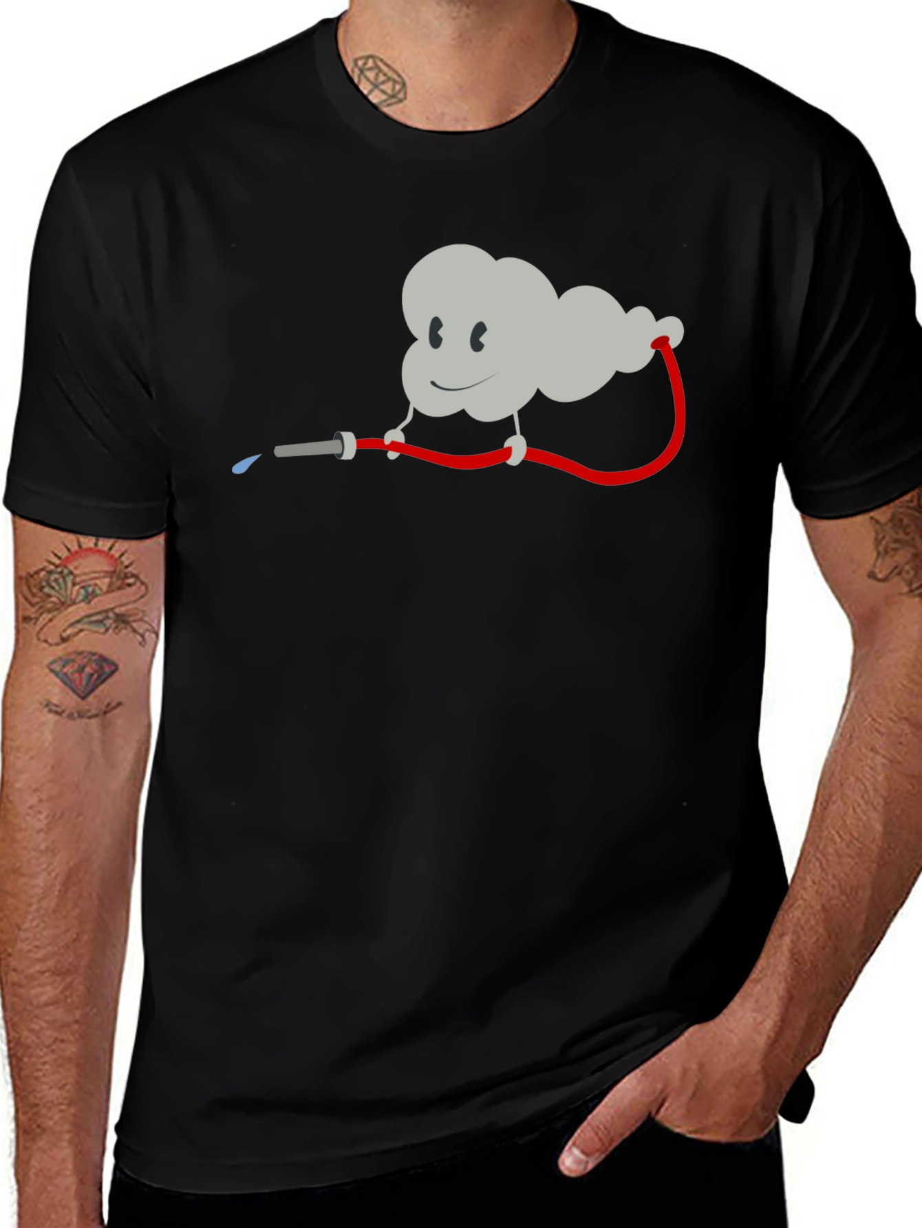 Funny Cartoon Cloud Firehose Black T-Shirt