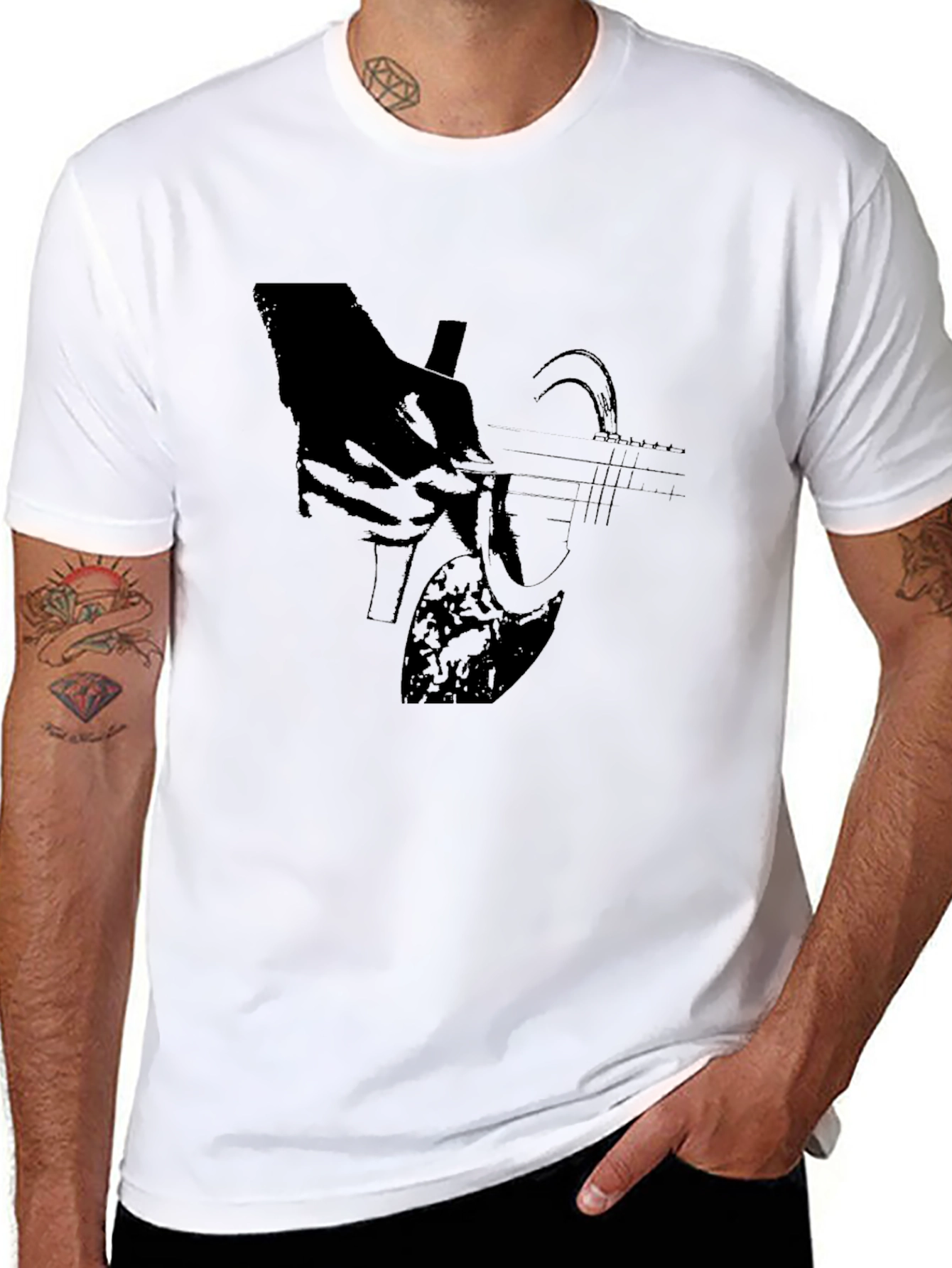 Guitar Graphic T-Shirt - Black Cotton Blend