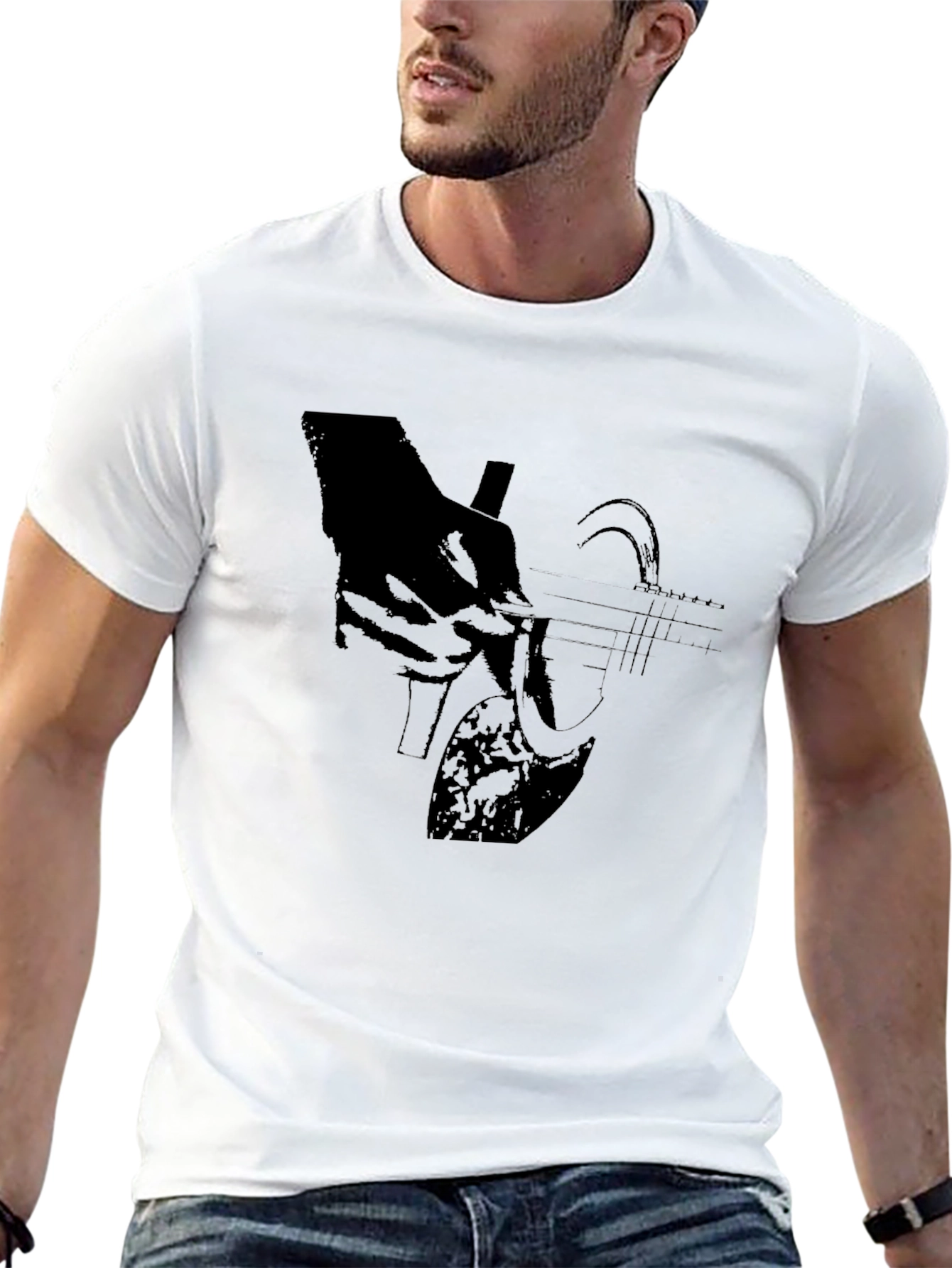 Guitar Graphic T-Shirt - Black Cotton Blend