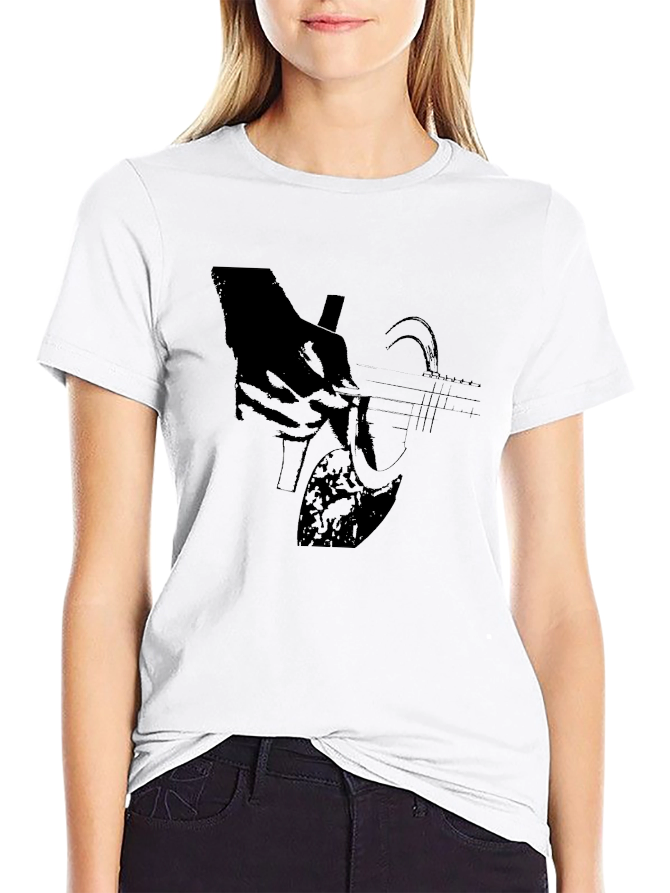 Guitar Graphic T-Shirt - Black Cotton Blend