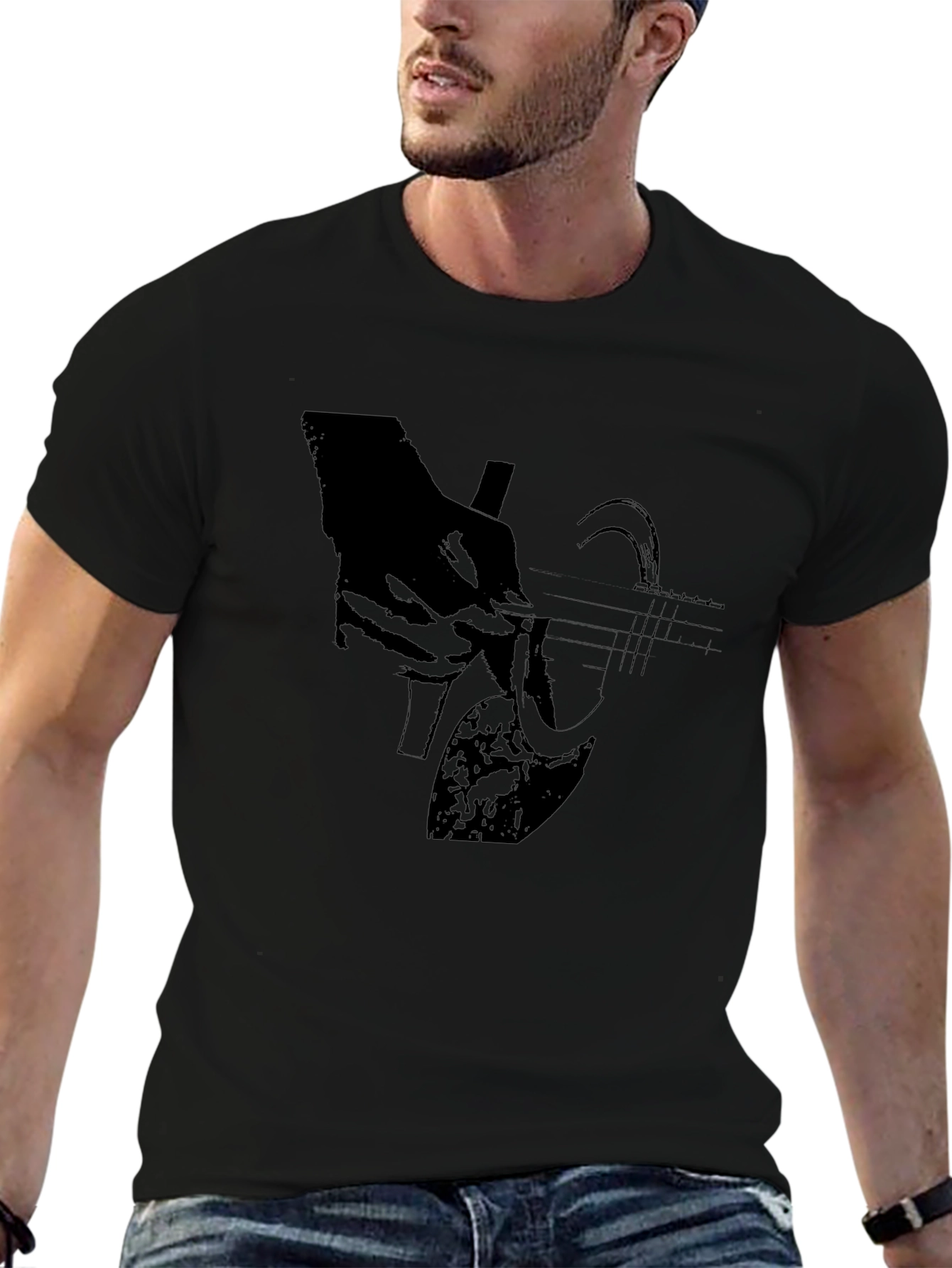 Guitar Graphic T-Shirt - Black Cotton Blend
