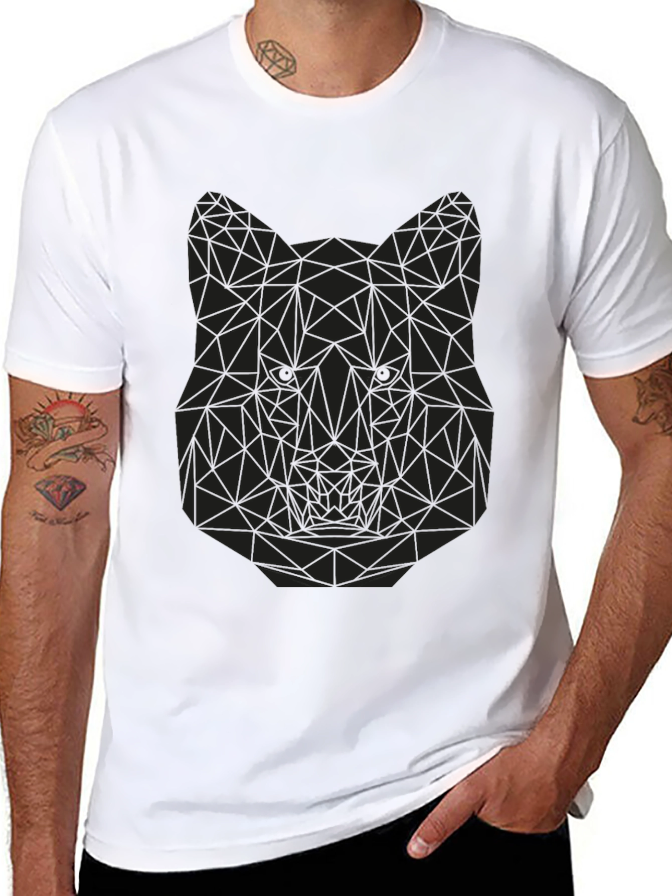 Geometric Wolf Graphic Tee - Mens Black T-Shirt