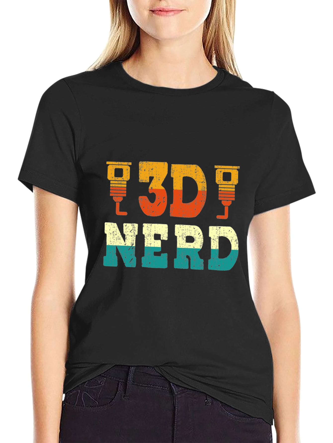 3D Nerd Graphic Tee - Black Casual T-Shirt