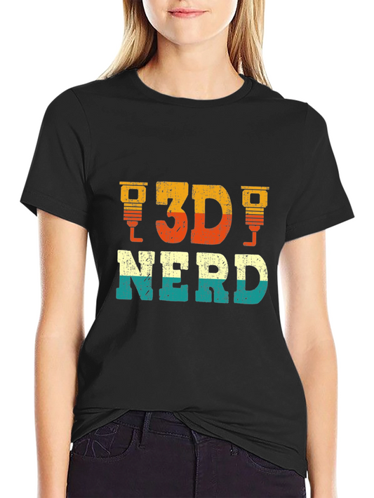 3D Nerd Graphic Tee - Black Casual T-Shirt