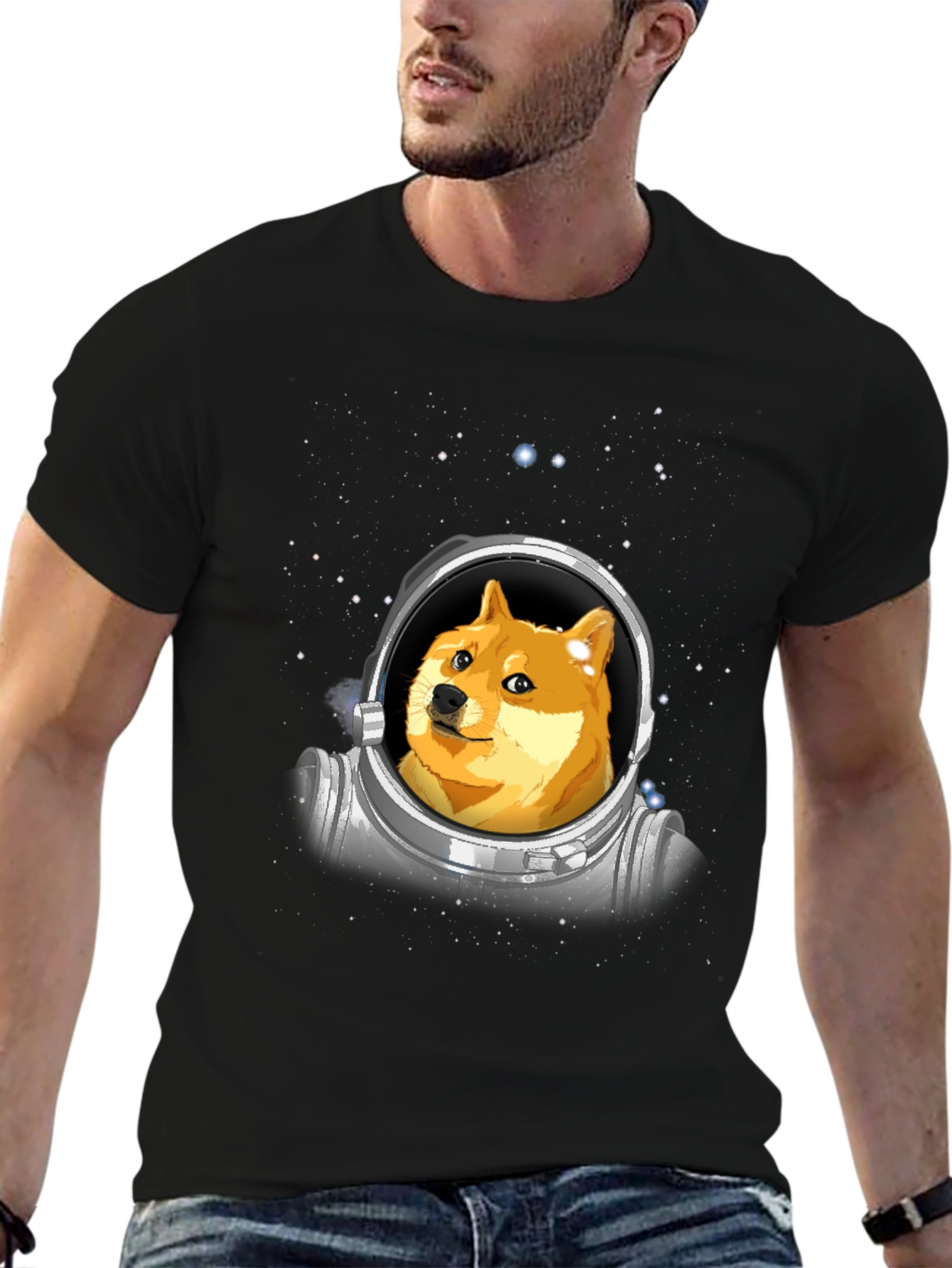 Doge Astronaut Black T-Shirt - Crypto Meme Tee