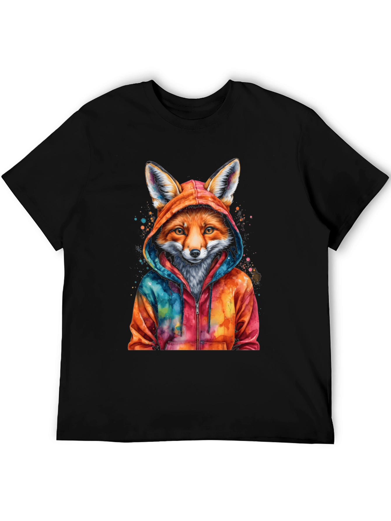 Fox in Hoodie Graphic Tee - Mens Black T-Shirt
