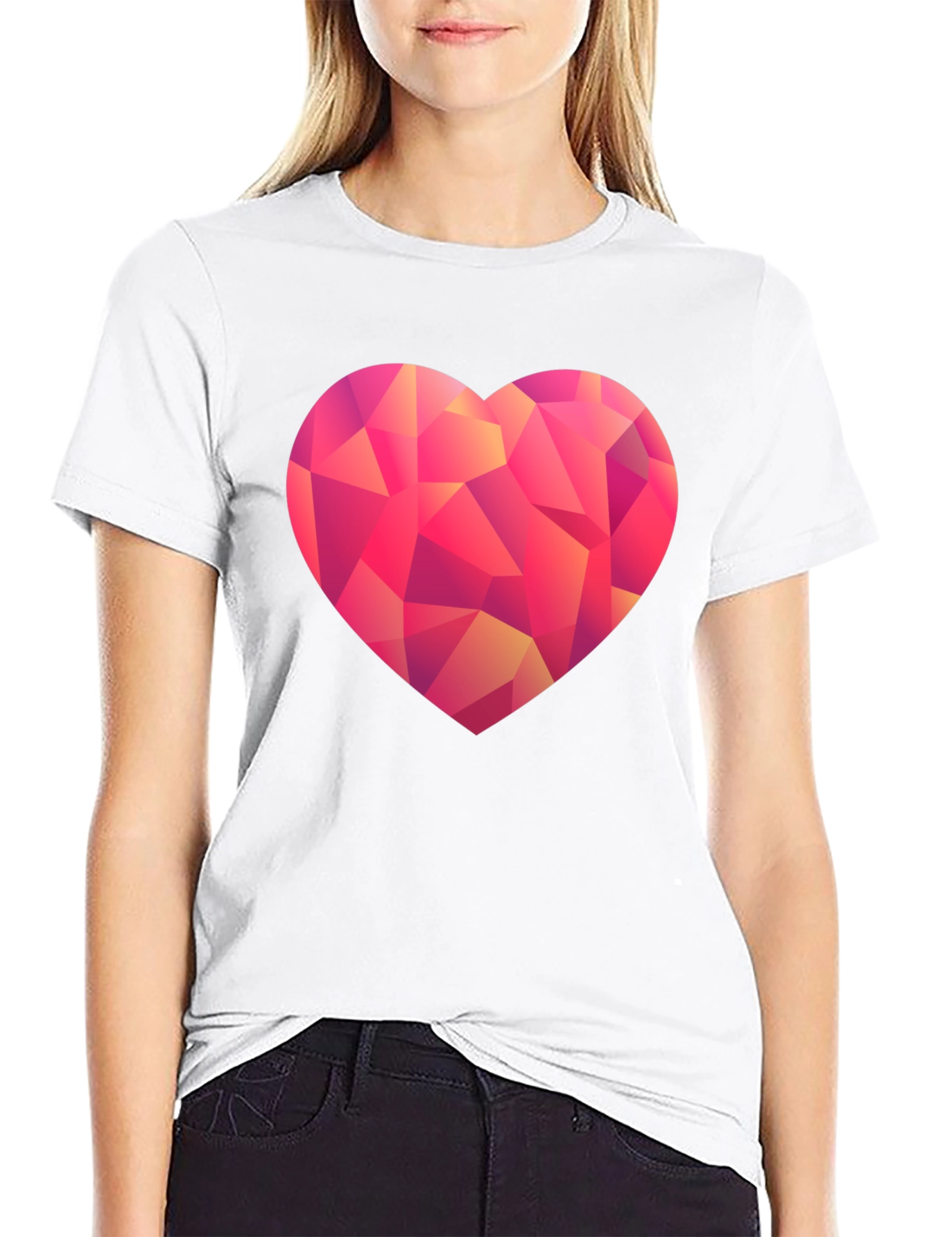 Geometric Heart Graphic Black T-Shirt